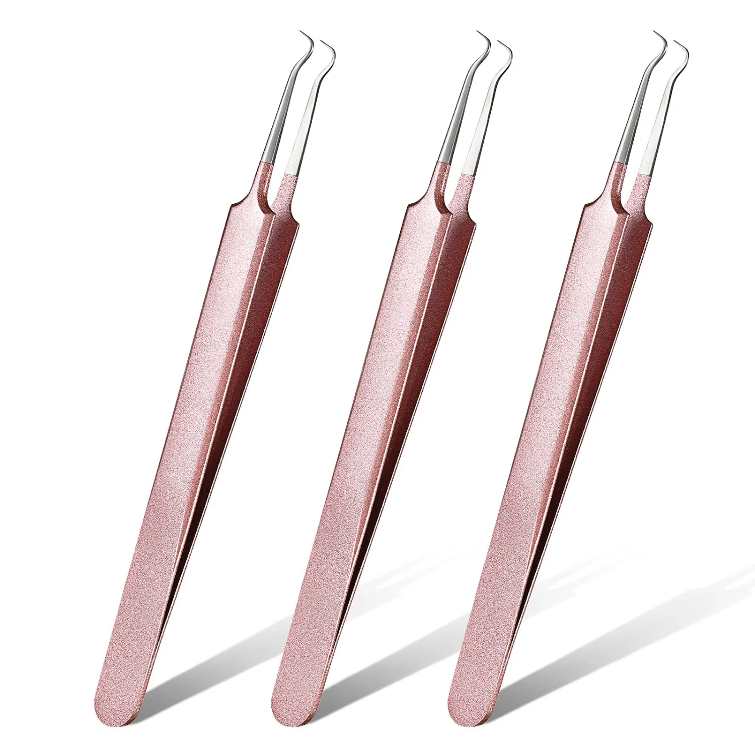 Honoson 3 Pcs Blackhead Tweezer Stainless Steel Pimple Tweezers Tool for Remove Zit Whitehead Pimple Bend Curved Extractor Tweezer Skin Blackhead Remover Tools(Champagne Purple)