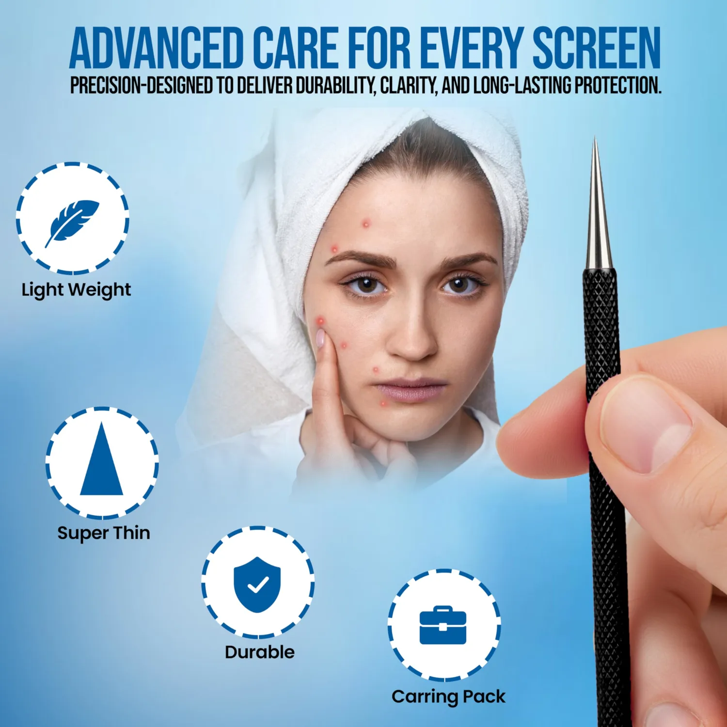 EFAH Care 2Pcs Stainless Steel Pimple Extractor Acne Treatment Tool Surgical Blemish Grade Blackhead Remover Perfect for face and Nose Easy to Clean (Black)