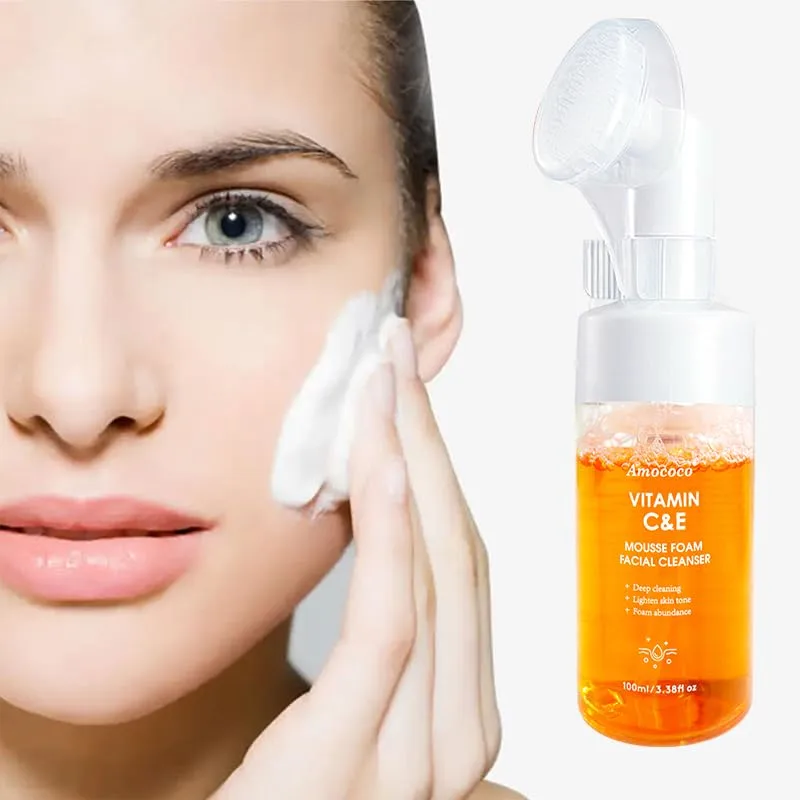 C&E Foam Cleanser & Massaging Brush Head, Includes 7 Packs Individual Cleansing Wipes, Gentle Hydrating Daily Wash for All Skin Types, 3.38 fl oz