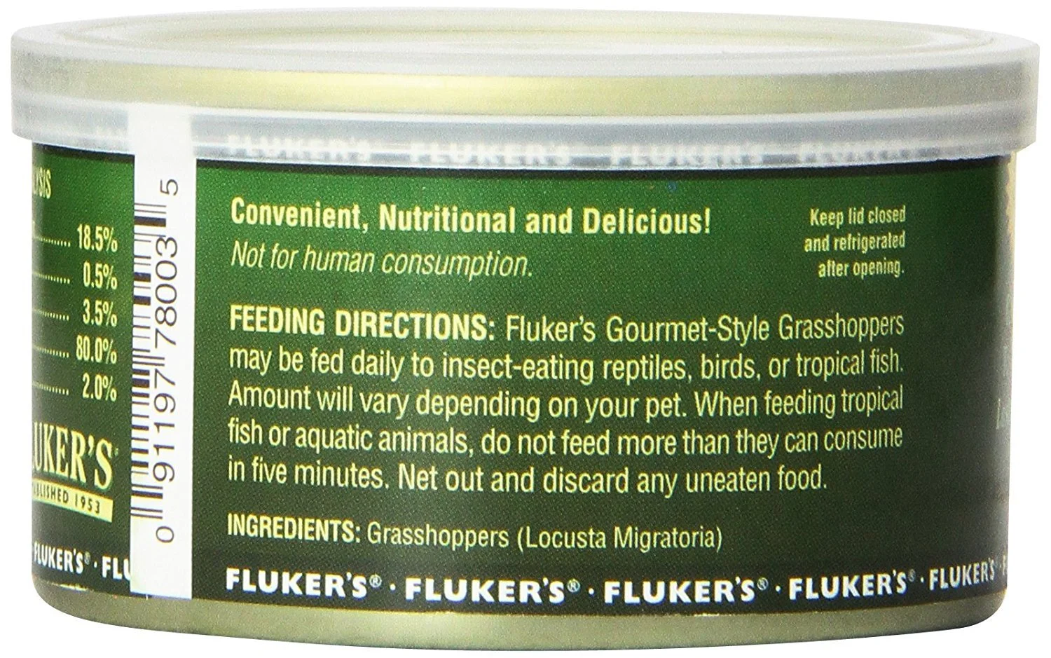 Fluker's Gourmet Canned Food for Reptiles, Fish, Birds and Small Animals, Grass Hoppers 1.2 oz