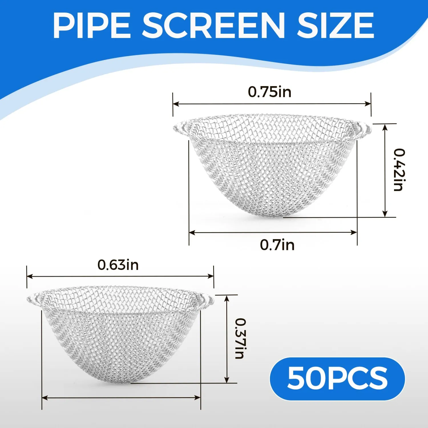 50 pcs 0.5 Inch Pipe Screens Premium Diameter 1/2 inch Pipe Filters Self-Adjustable Filters Mesh Stainless Steel Metal Bowl Screens with Storage Box