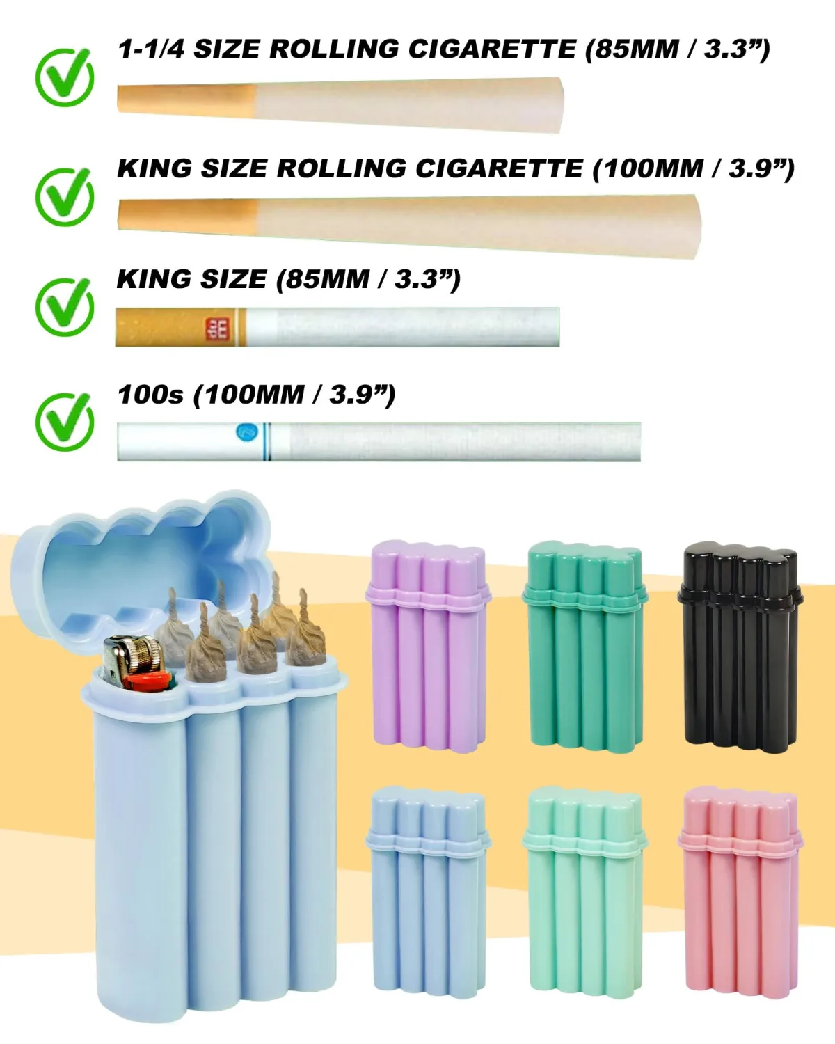 6 Hole King Size Pre Roll Cone Holder Case with Lighter Holder, 6 or 8 Capacity Cigarette Case for Regular Size, Small Smoking Accessories for 1-1/4 Size Pre Rolled Rolling Paper - Blue