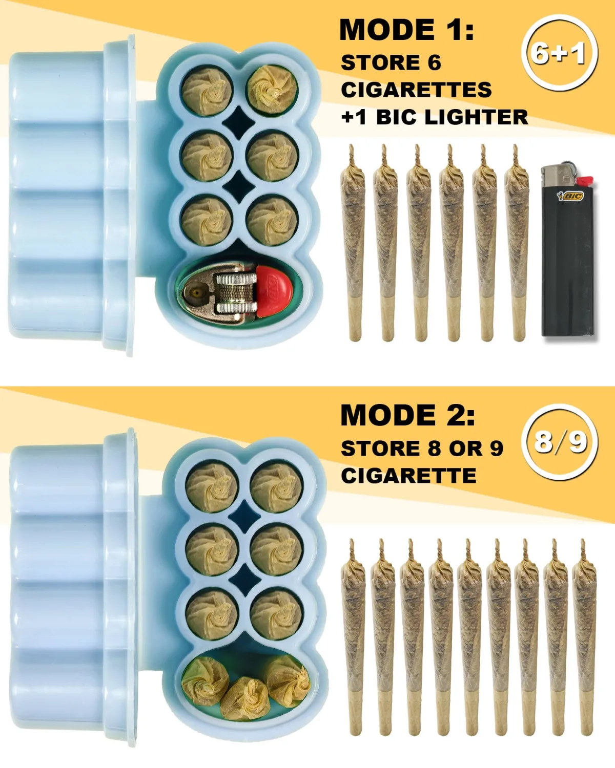 6 Hole King Size Pre Roll Cone Holder Case with Lighter Holder, 6 or 8 Capacity Cigarette Case for Regular Size, Small Smoking Accessories for 1-1/4 Size Pre Rolled Rolling Paper - Blue