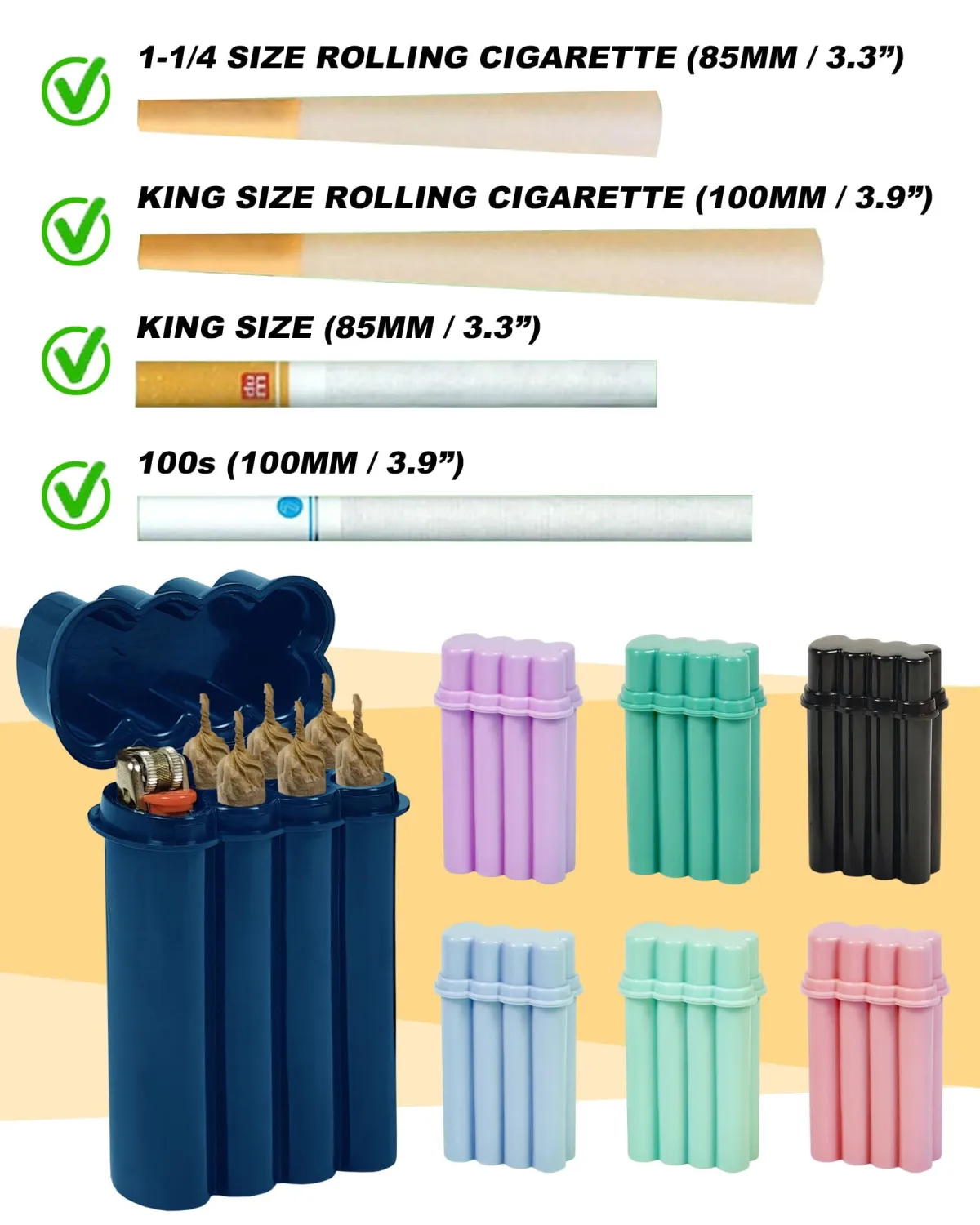 6 Hole King Size Pre Roll Cone Holder Case with Lighter Holder, 6 or 8 Capacity Cigarette Case for Regular Size, Small Smoking Accessories for 1-1/4 Size Pre Rolled Rolling Paper - Mint Green