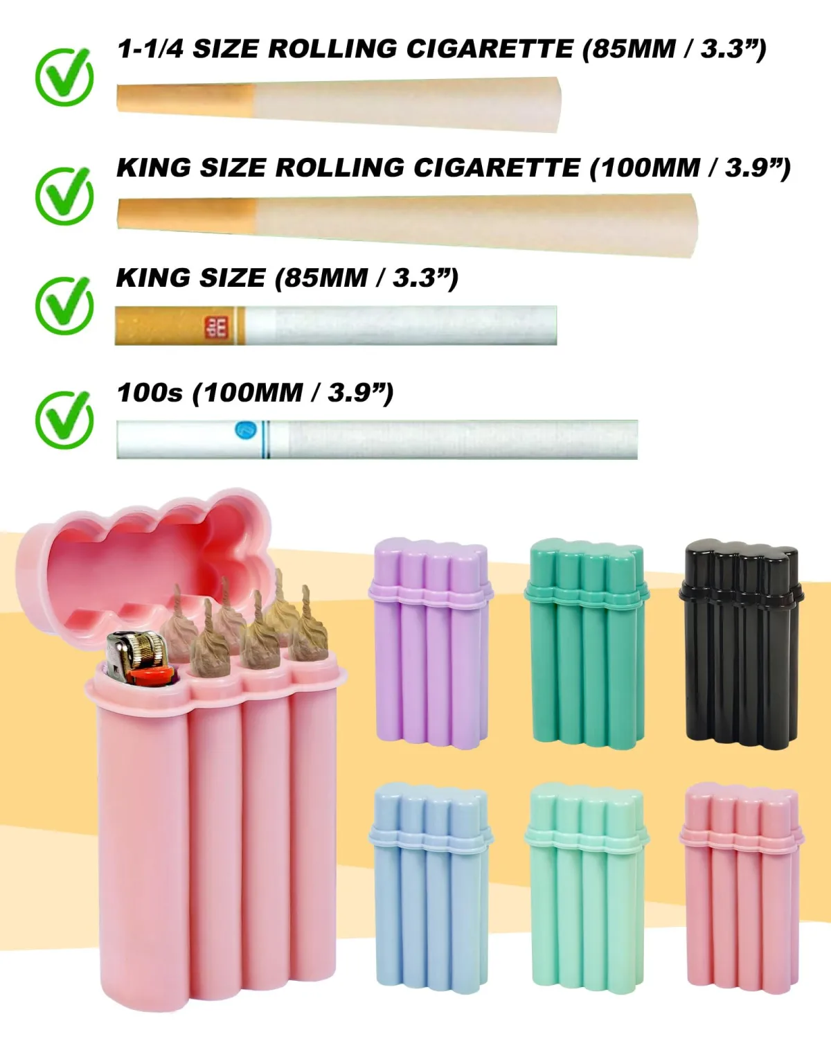 6 Hole King Size Pre Roll Cone Holder Case with Lighter Holder, 6 or 8 Capacity Cigarette Case for Regular Size, Small Smoking Accessories for 1-1/4 Size Pre Rolled Rolling Paper - Pink