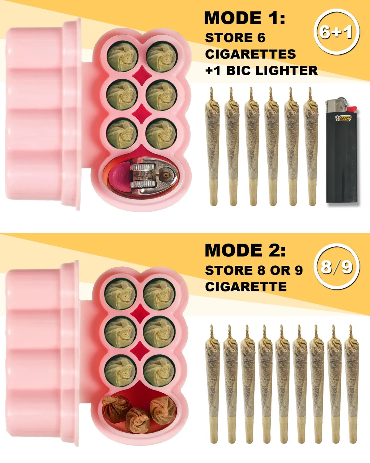 6 Hole King Size Pre Roll Cone Holder Case with Lighter Holder, 6 or 8 Capacity Cigarette Case for Regular Size, Small Smoking Accessories for 1-1/4 Size Pre Rolled Rolling Paper - Pink