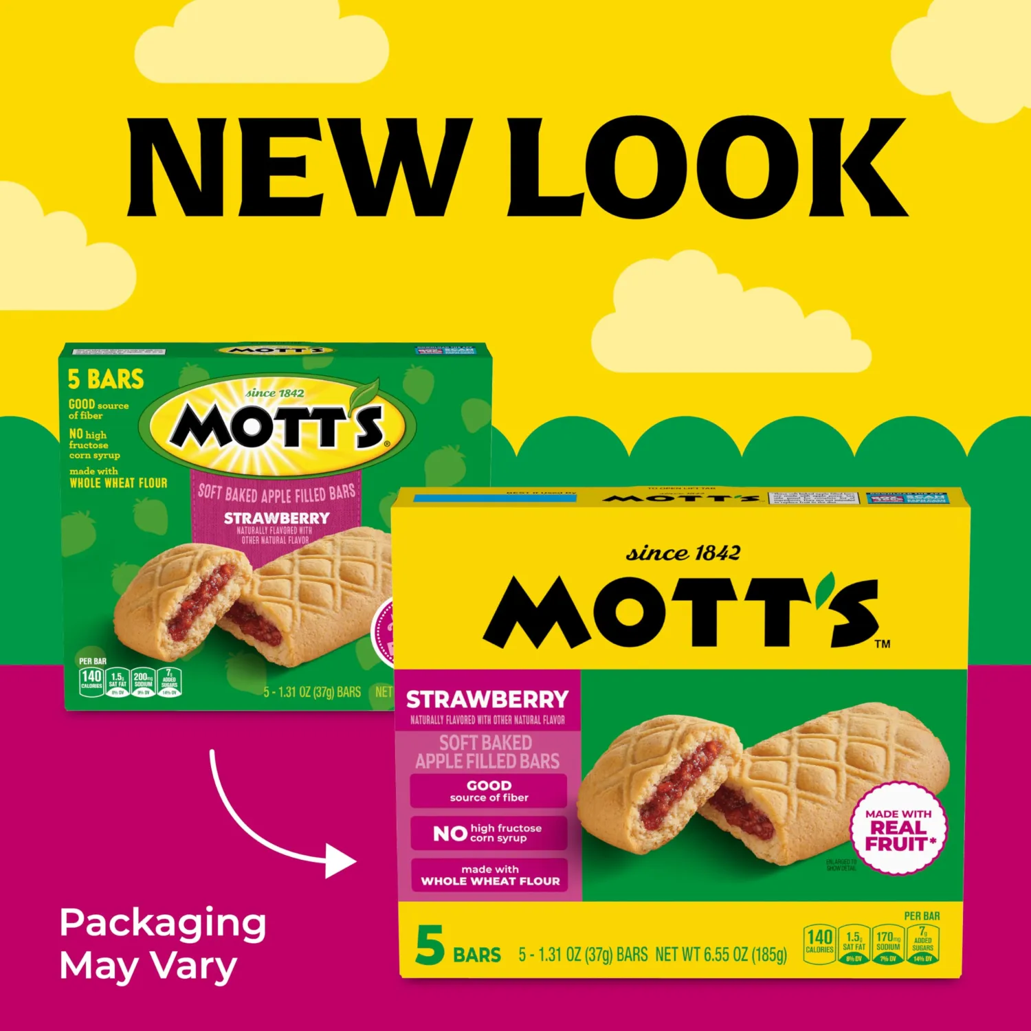 Mott's Soft Baked Apple Filled Bars, Strawberry Flavor Snacks, Made with Real Fruit, 5 Ct, 6.55 oz