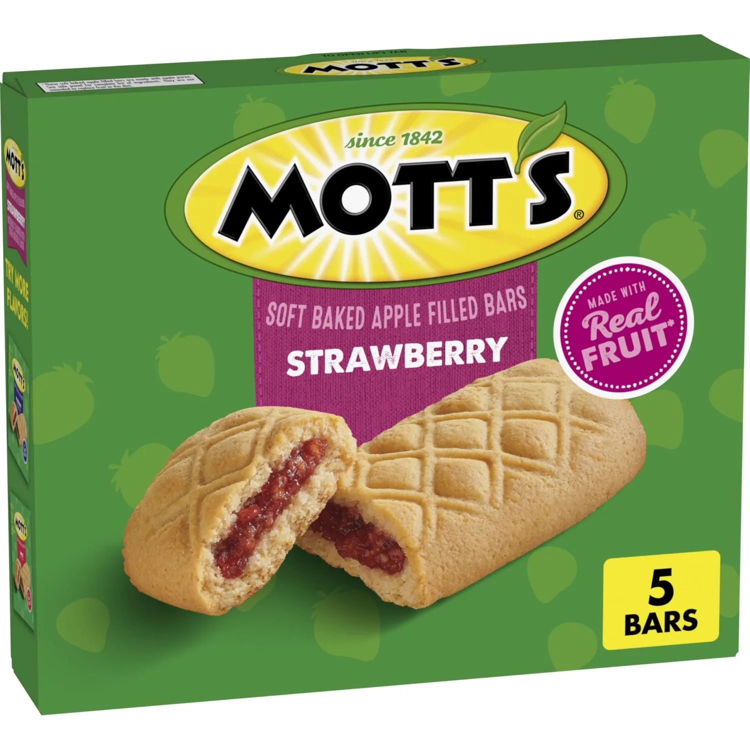 Mott's Soft Baked Apple Filled Bars, Strawberry Flavor Snacks, Made with Real Fruit, 5 Ct, 6.55 oz