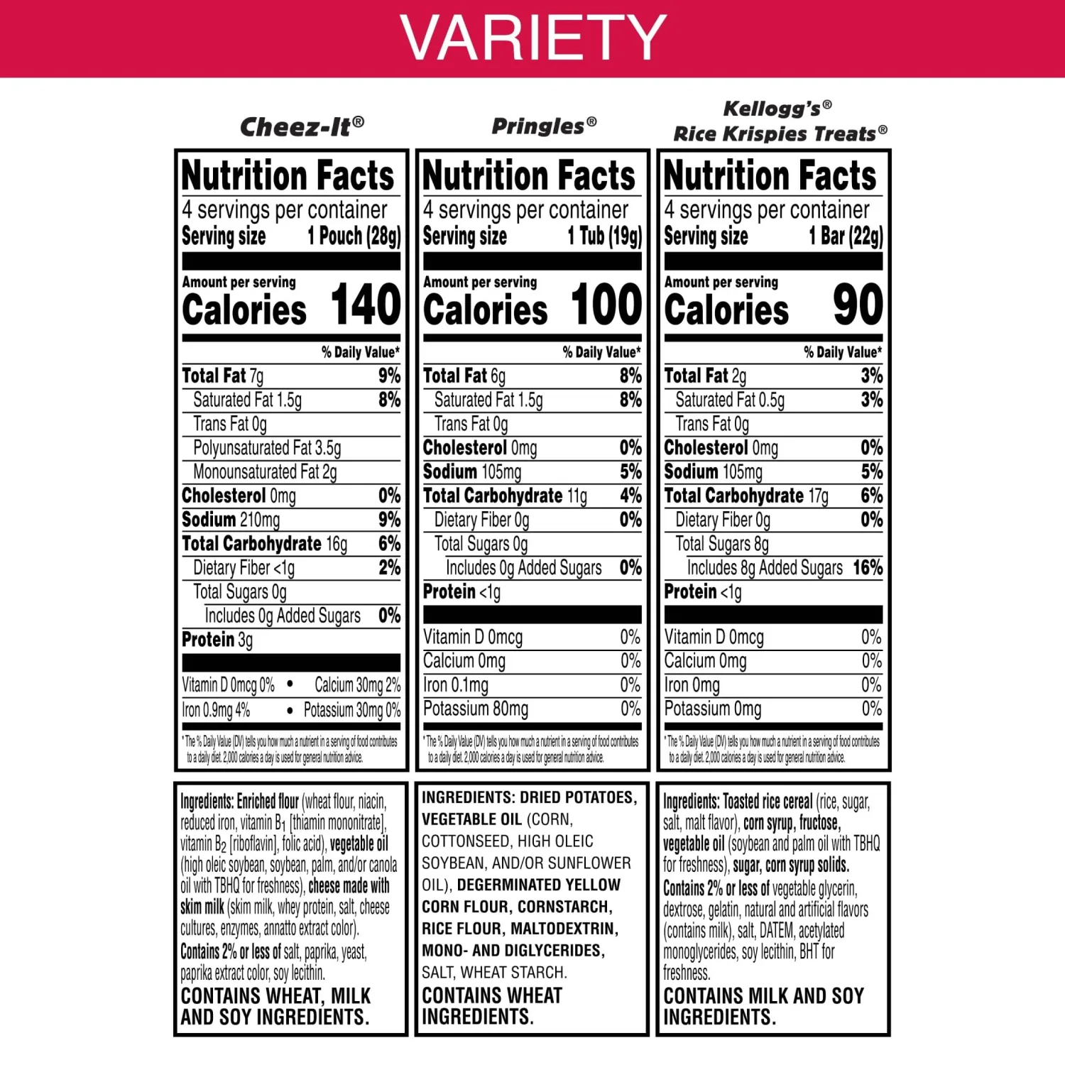 Cheez-It, Pringles, Rice Krispies Treats, Lunch Snacks, Sweet and Salty Variety Pack 9.8oz Box (12 Packs)