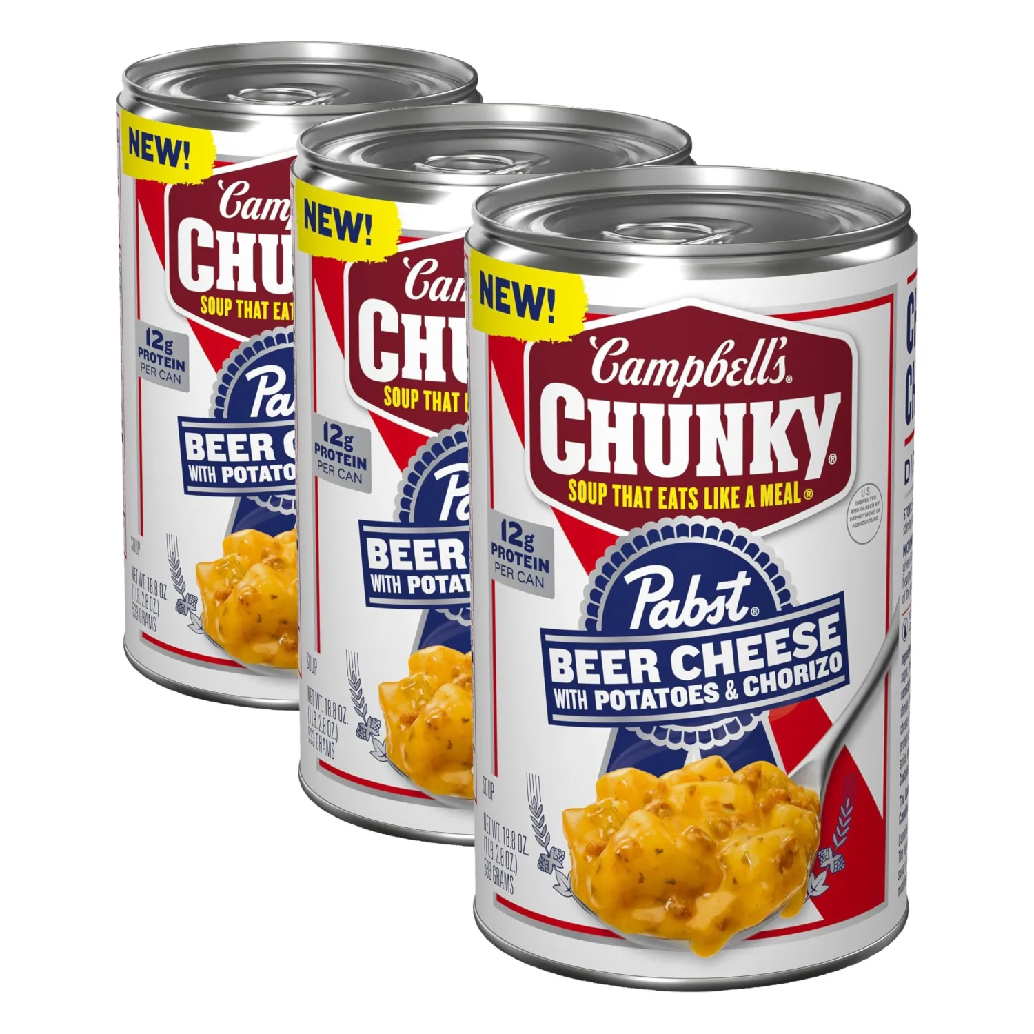 Campbell’s Chunky x Pabst Blue Ribbon Beer Cheese with Potatoes & Chorizo Soup, 18.8 oz Can (Pack of 3)
