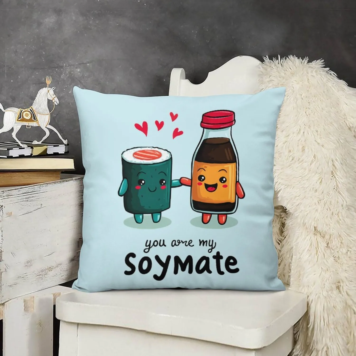 Funny Sushi1 Soy Sauce Soft Plush Throw Pillow Covers Cushion Pillowcase Decorative for Couch Sofa Living Room