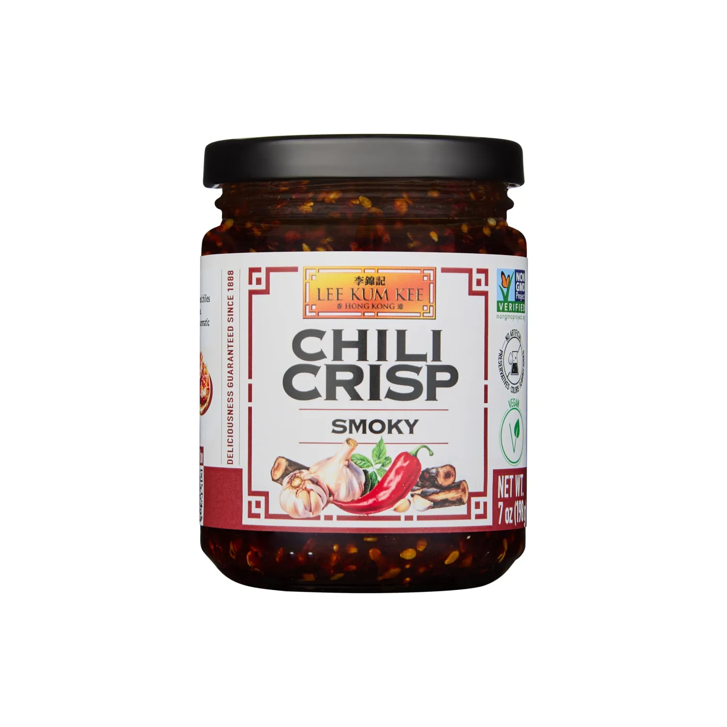 Lee Kum Kee Smoky Chili Crisp (7 oz - 1 Pack), Spicy, Non-GM Soybeans & Vegan | Perfect for Drizzling, Dipping, Grilling, Stir-Frying, Dumplings, BBQs, Tacos & Burgers