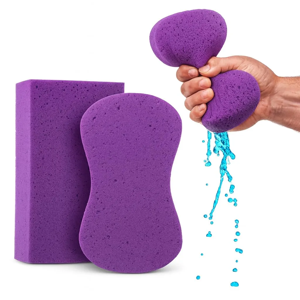 Multi-Purpose Sponges for Cleaning - Purple 2 Pack, Large Sponges for Car Washing, Tile & Grout, All Purpose Cleaning