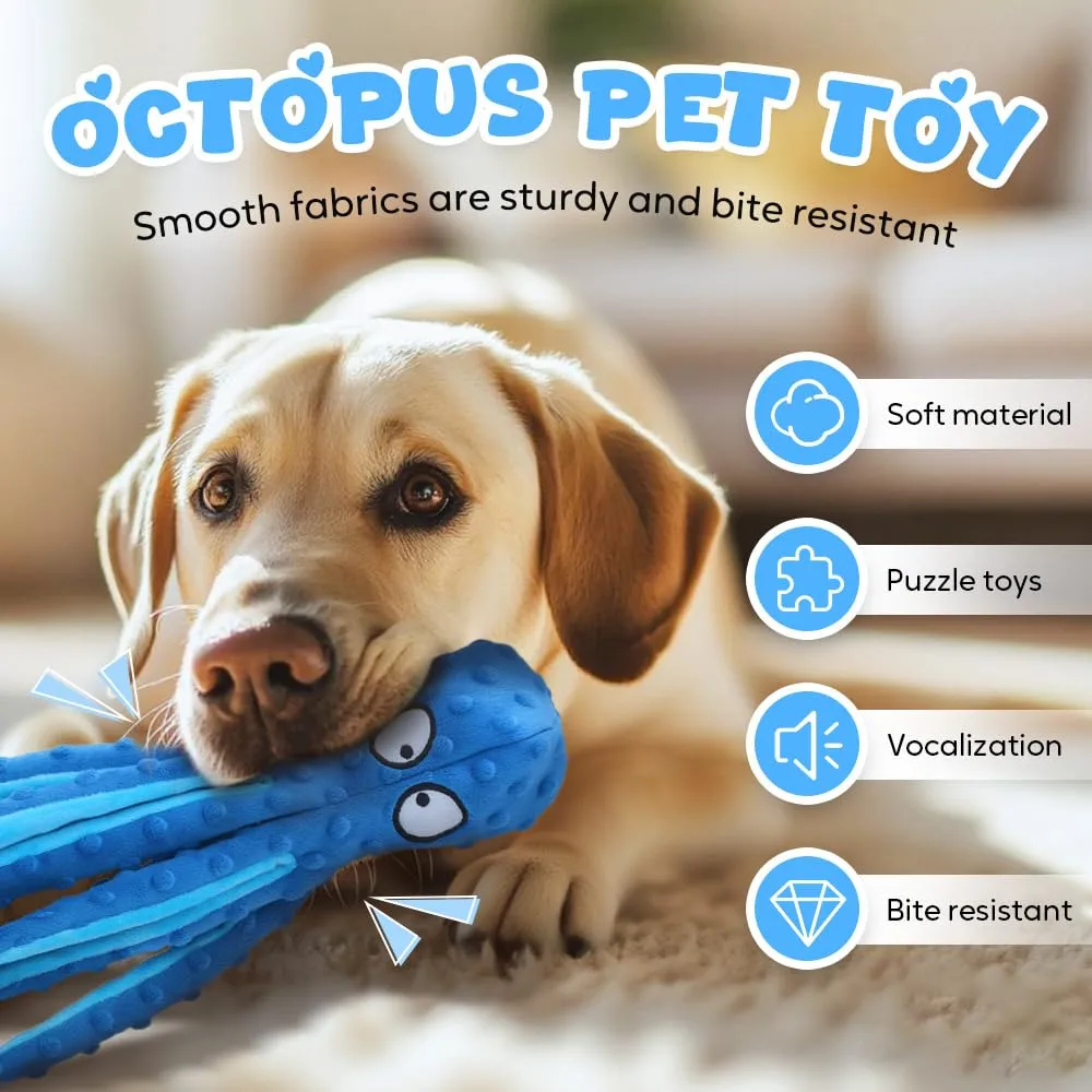 AprYew Octopus Dog Toys, No Stuffing Crinkle Dog Toys for Aggressive Chewers, Durable Interactive Chew Toys for Small, Medium and Large Dogs Training and Reduce Boredom (Blue)