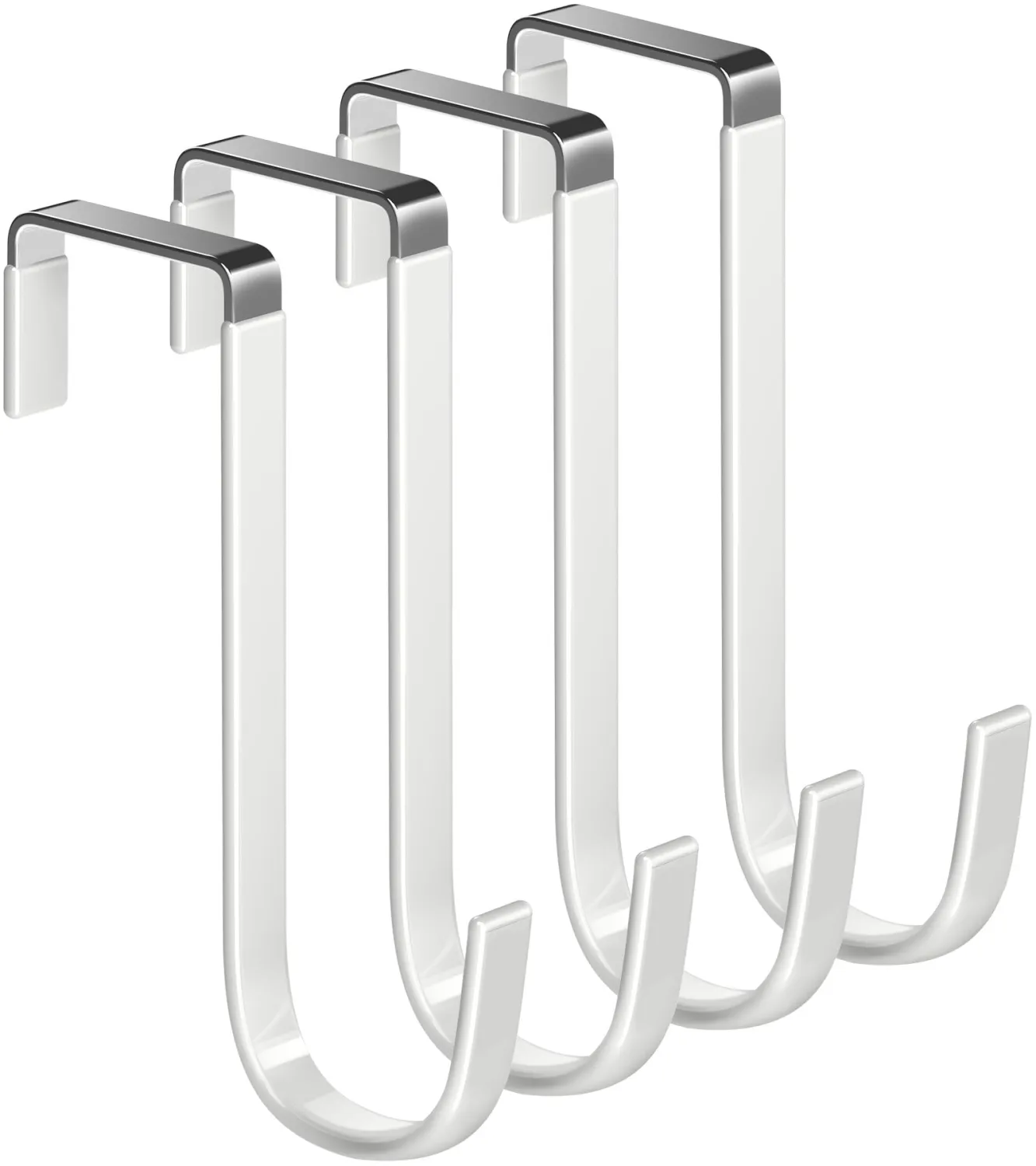 Mars-Rock Over the Door Hooks 4Pcs L=5.5" Fit 1 3/8" Door Steel with White Rubber Coating Hanging Towel Robe Clothing Hanger for Bathroom Room Wreath Ironing Board Holder Cute Thin Single Heavy Duty