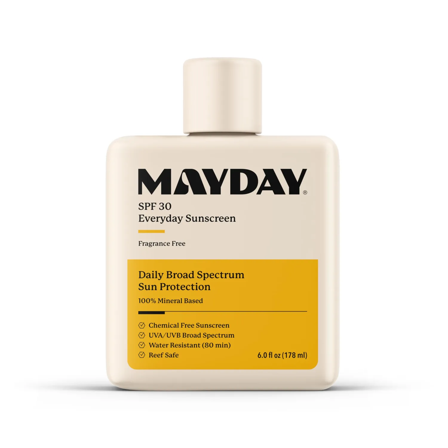 MAYDAY SPF 30 Everyday Sunscreen – Chemical-Free, Fragrance-Free, Water-Resistant Broad Spectrum Protection for Face & Body – Suitable for All Skin Types – 6 oz (178ml)