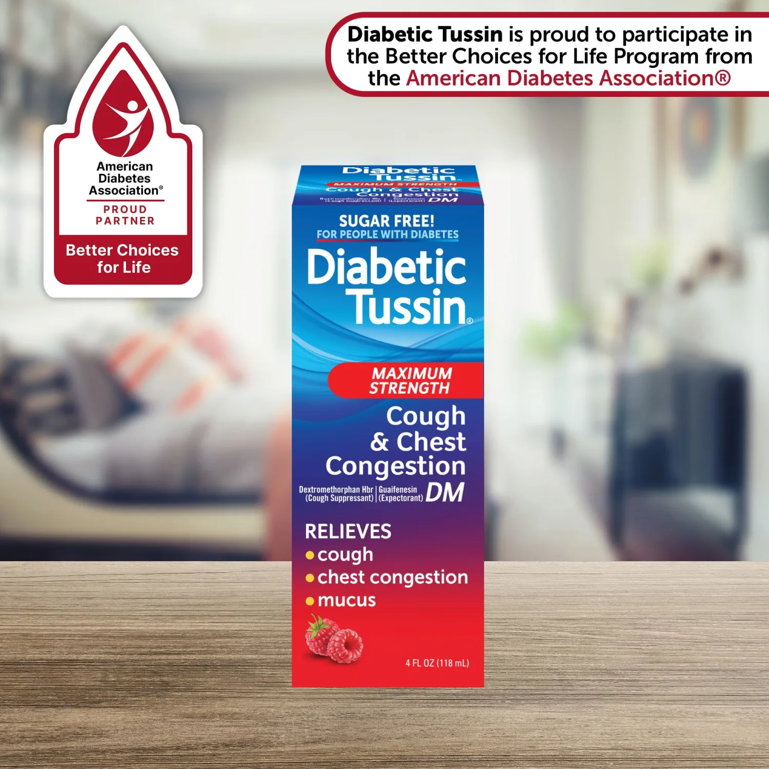 Diabetic Tussin DM Maximum Strength Cough Medicine for Adults, People with Diabetes – No Sugar, Dyes, Sodium, Fructose or Alcohol – Berry Flavored Cough Syrup, 4 Fl Oz