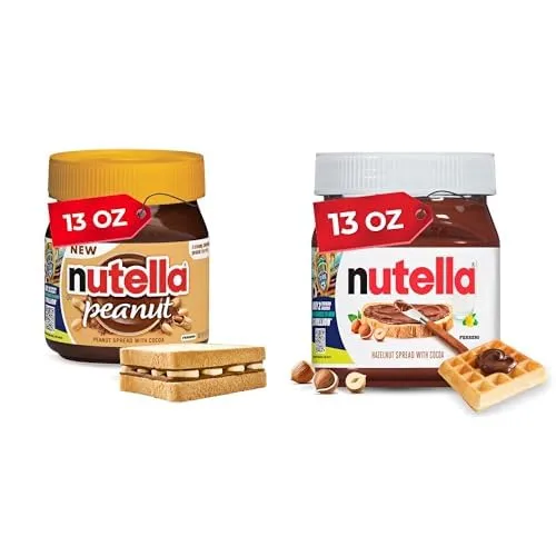 Bundle of Nutella Peanut Spread With Cocoa, 13 oz + Nutella Creamy Chocolate Hazelnut Spread with Cocoa, 13 oz, Sweet topping for breakfast, desserts, or afternoon snacking