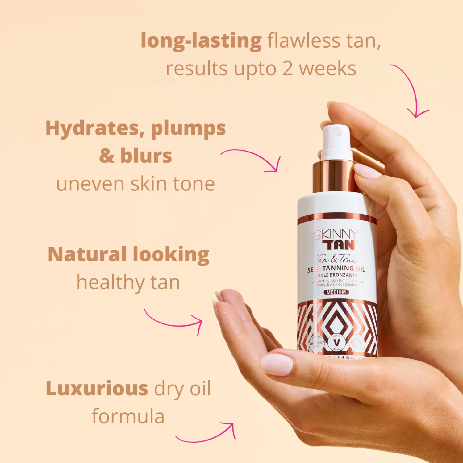 SKIN & TAN - Tan & Tone Oil: Streak-Free with Coconut Oil & Guarana Extract for Toned, Firm Skin, Cruelty-Free, Vegan - Medium 4.9 oz