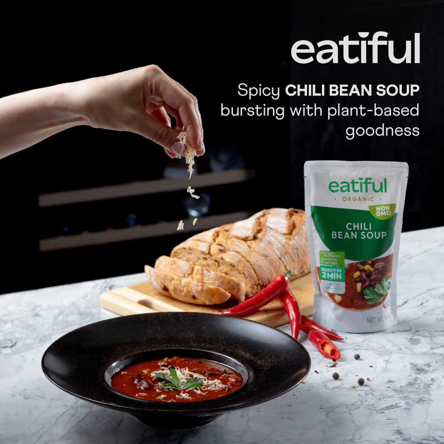 EATIFUL Chili Soup, Ready To Eat Vegan Chili Bean Soup, Made With Organic Vegetables, Plant Based, No Added Preservatives, Gluten Free, NON GMO, 14.1 Ounce (Pack of 1)