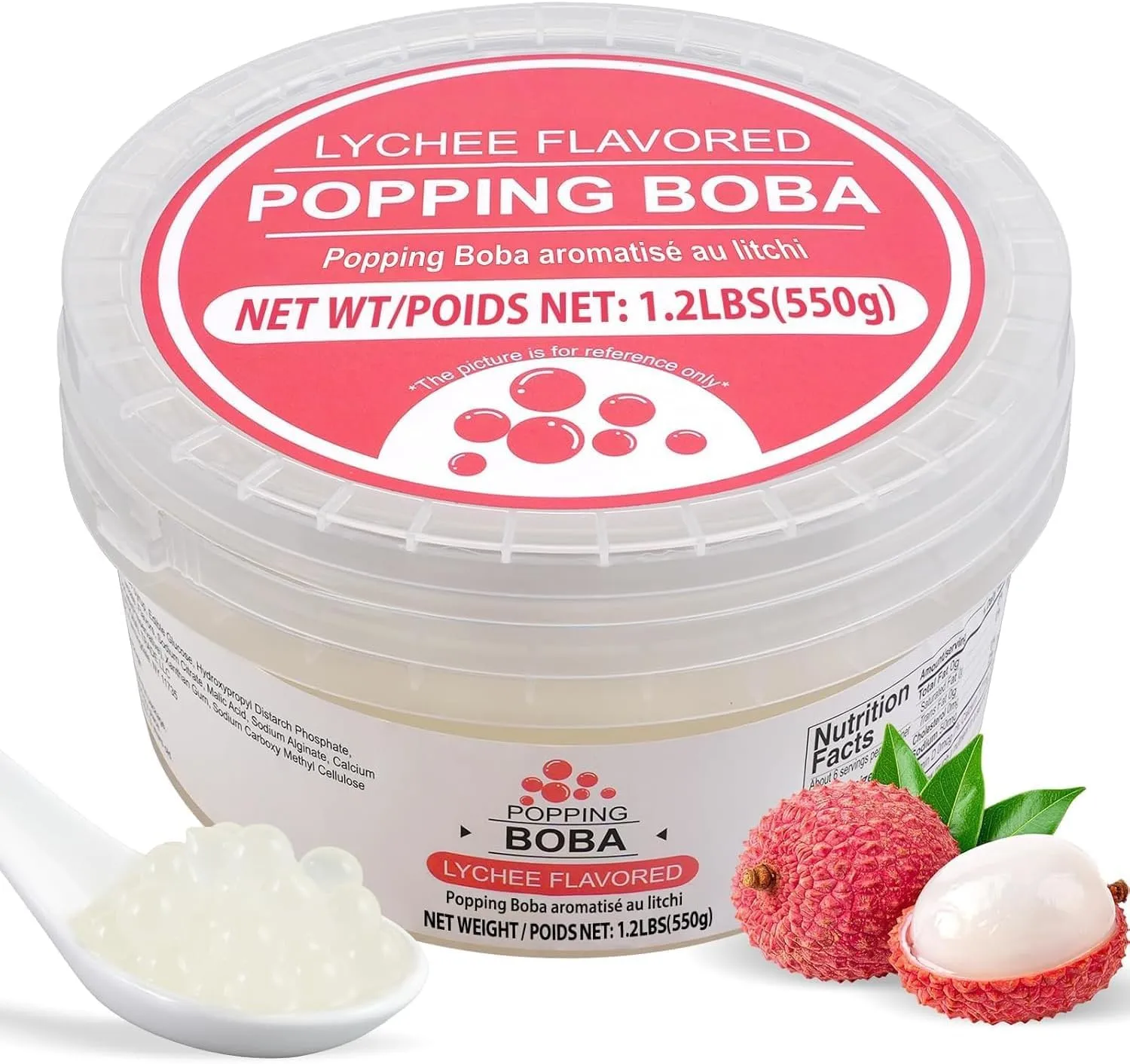Soeos Lychee Popping Boba Pearls, 1.2 lbs(550g), Bursting Boba Pearls for Bubble Tea, Beverages, Shakes, Desserts, Smoothie and Ice Cream Topping, Ready-to-Eat