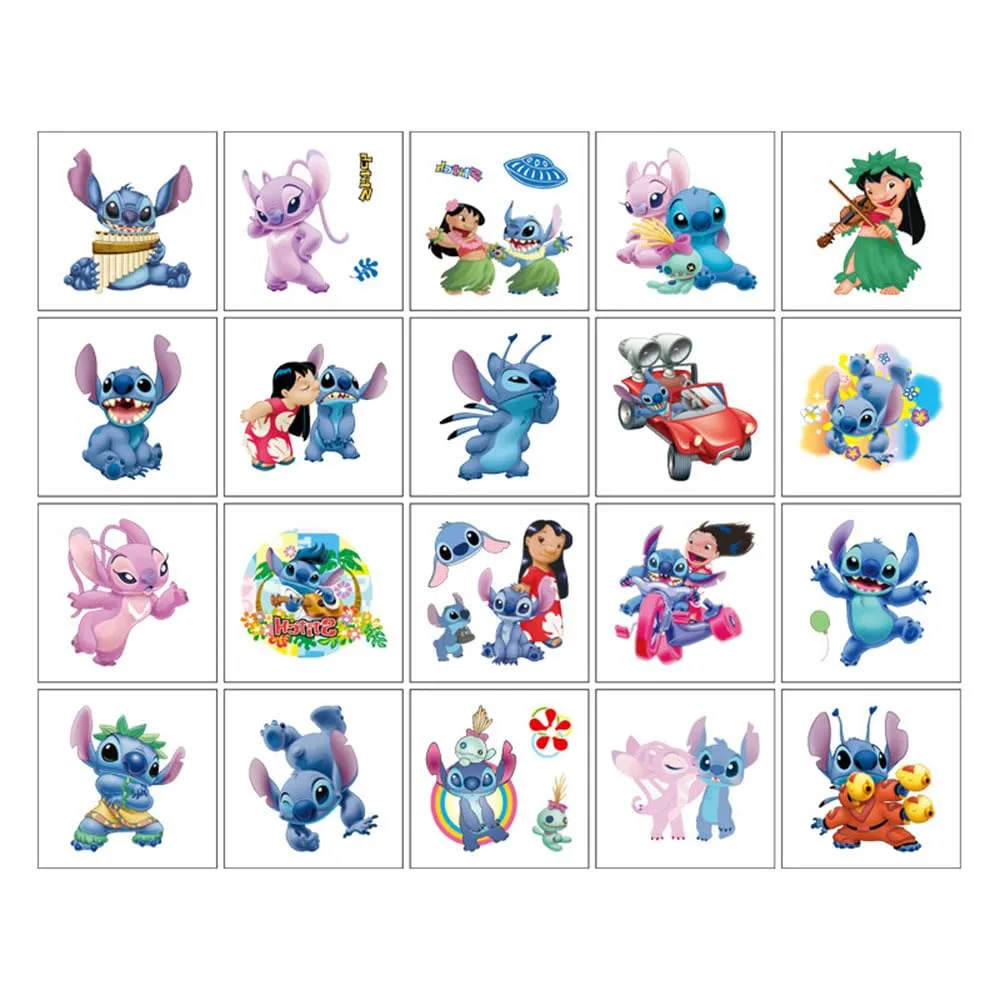 20Pcs Lilo Stitch Temporary Tattoos for Kids, Birthday Party Favors, Cool Cartoon Decoration Sticker Gifts for Girl Boys Home Activity Class Prizes Carnival Christmas Rewards