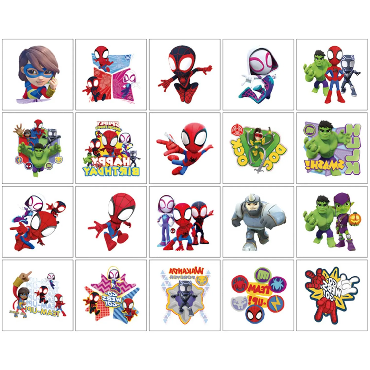 20Pcs Spider-Man and His Amazing Friends Temporary Tattoos for Kids, Birthday Party Favors, Cool Cartoon Decoration Sticker Gifts for Girl Boys Home Activity Class Prizes Carnival Christmas Rewards