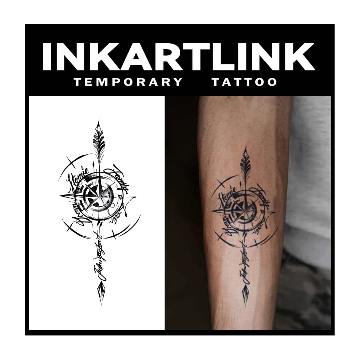 INKARTLINK Tattoo Tech, 2 Sheets Large Semi Permanent Tattoo, Adult Art Design Temporary Tattoos, Lasts 1-2 Weeks, Waterproof, Realistic Look, No Adhesive, No Reflection (Starlight Design)