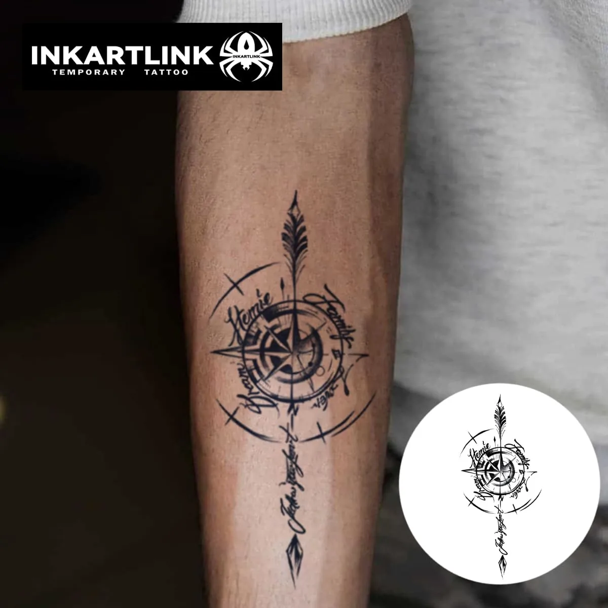 INKARTLINK Tattoo Tech, 2 Sheets Large Semi Permanent Tattoo, Adult Art Design Temporary Tattoos, Lasts 1-2 Weeks, Waterproof, Realistic Look, No Adhesive, No Reflection (Starlight Design)