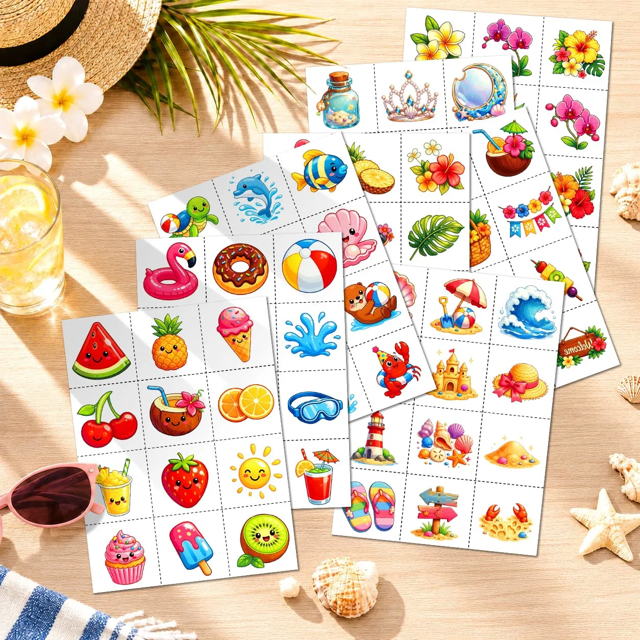 Hawaiian Luau Temporary Tattoos for Kids Adults, Tropical Summer Party Decorations Stickers, Family Pool Party Supplies, Cool Pool Party Favors