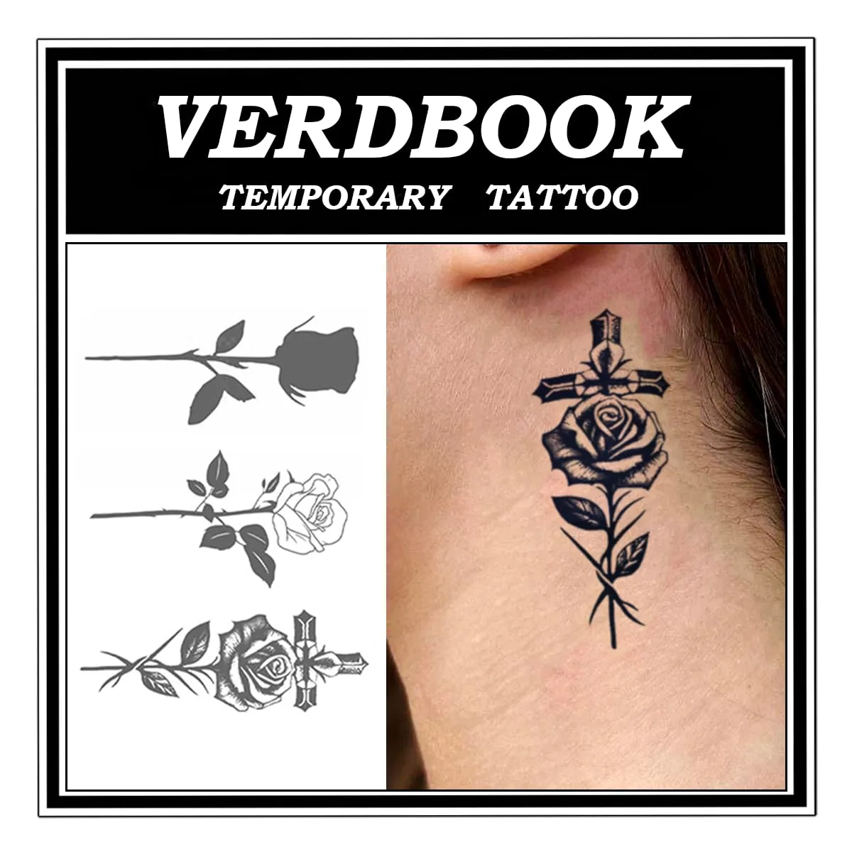 Waterproof Temporary Tattoos: 2-Sheet Tattoo Kit with Realistic Body Stickers, Semi-Permanent Tattoos for Adults Lasting 7-15 Days – Safe for Men & Women, Royal Rosette