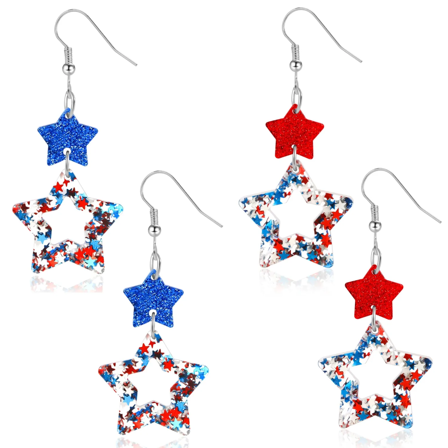 2 Pairs Patriotic American Flag Earrings 4th of July Earrings for Women Acrylic Star Dangle Earrings Independence Day Decorations USA 250th Anniversary Accessories Gifts