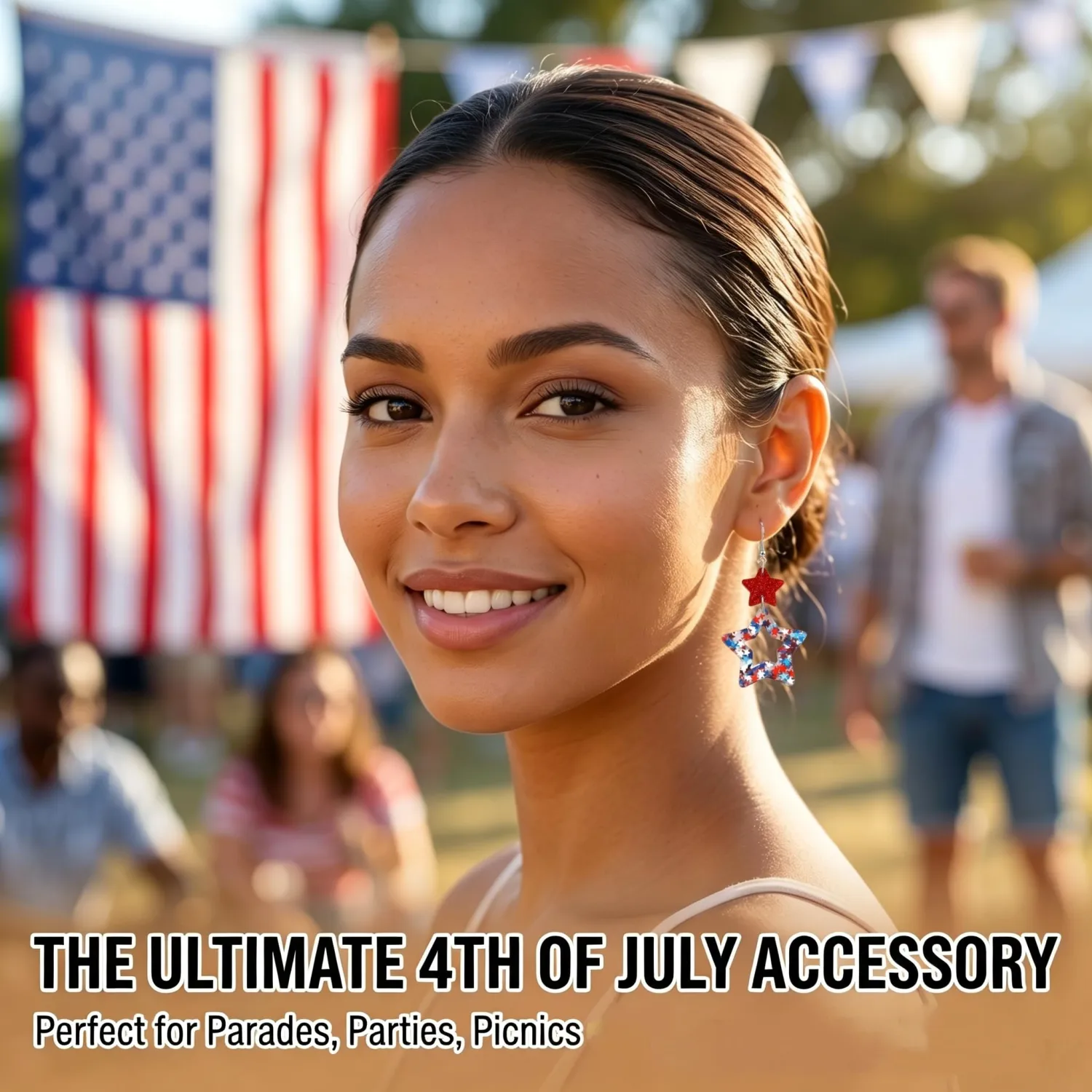 2 Pairs Patriotic American Flag Earrings 4th of July Earrings for Women Acrylic Star Dangle Earrings Independence Day Decorations USA 250th Anniversary Accessories Gifts