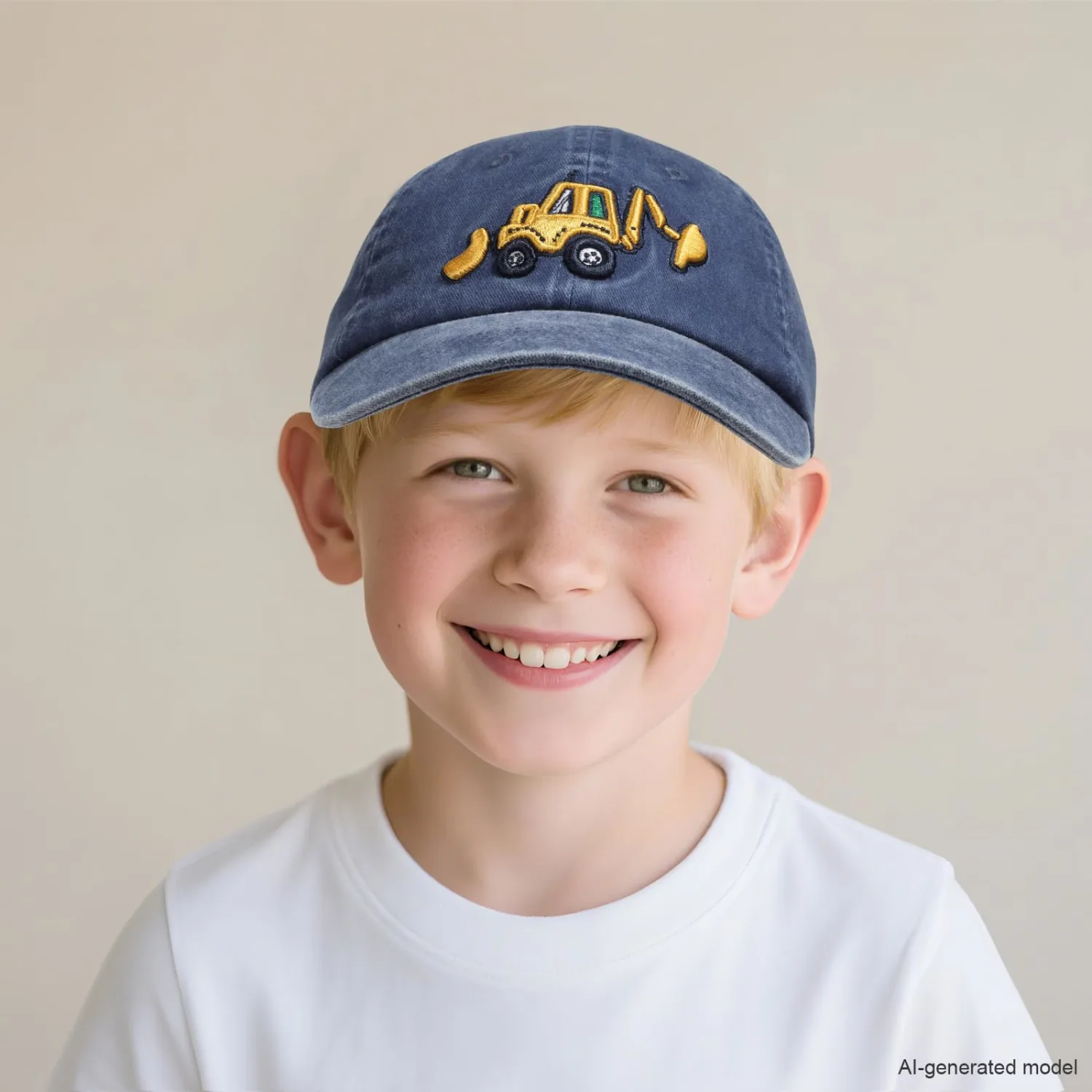 WILLPORT Embroidery Excavator Kids Baseball Cap,2-9Y | Raised embroidered excavator design.Vintage-washed cotton,breathable.Curved brim.Adjustable strap.Machine washable
