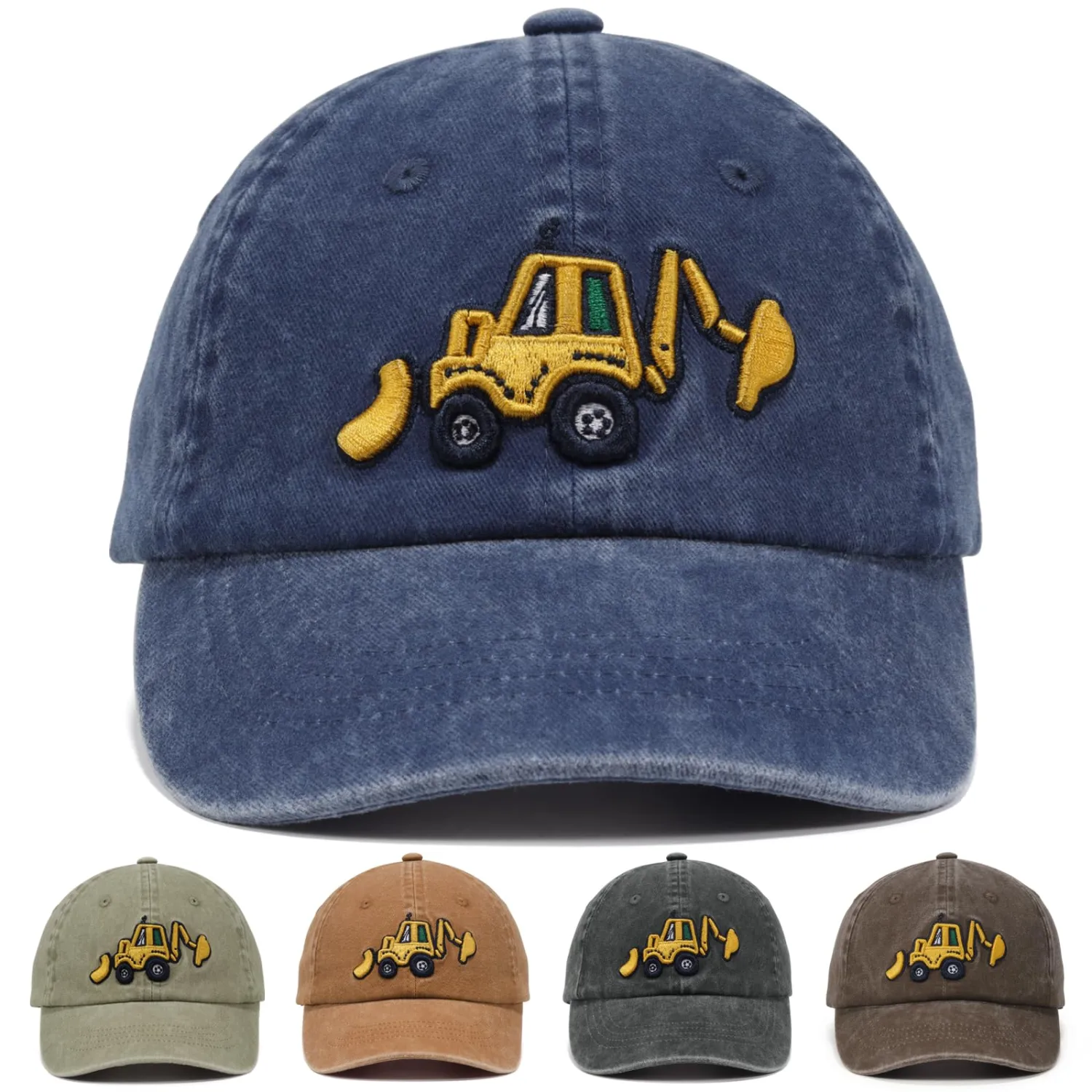 WILLPORT Embroidery Excavator Kids Baseball Cap,2-9Y | Raised embroidered excavator design.Vintage-washed cotton,breathable.Curved brim.Adjustable strap.Machine washable