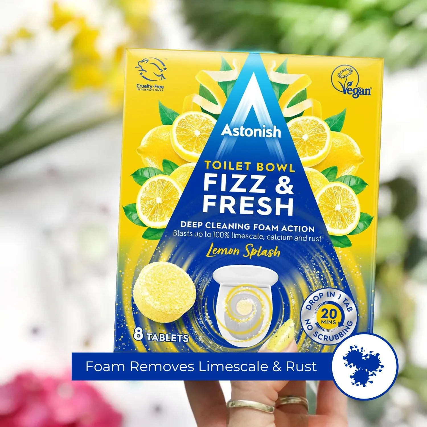 Astonish Foaming Lemon Splash Toilet Bowl Cleaner - Deep Cleaning Limescale, Calcium & Rust - No Bottle, Removes Hard Stains - 16 tablets (2 Boxes of 8)
