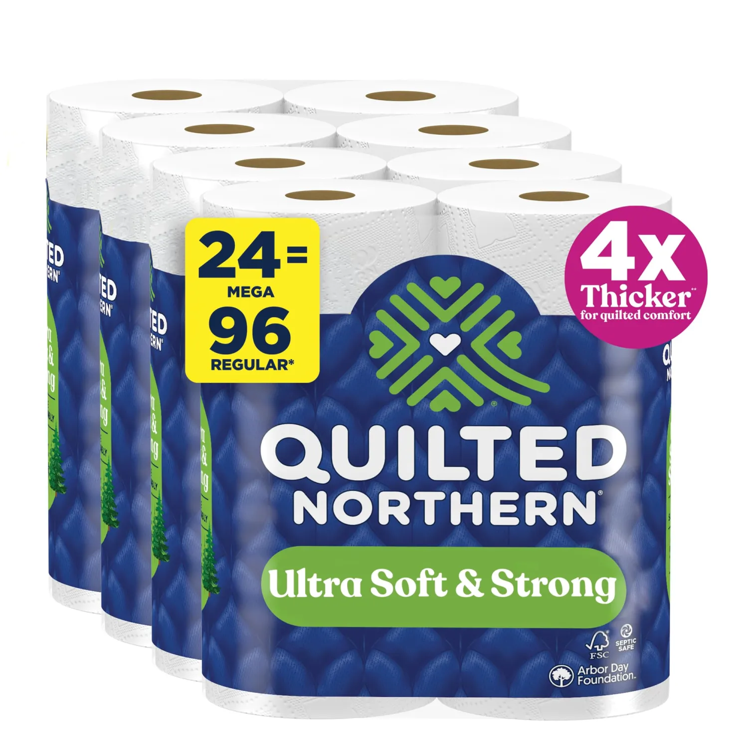 Quilted Northern Ultra Soft & Strong Toilet Paper, 24 Mega Rolls = 96 Regular Rolls, 4X Stronger*, Premium Soft Toilet Tissue