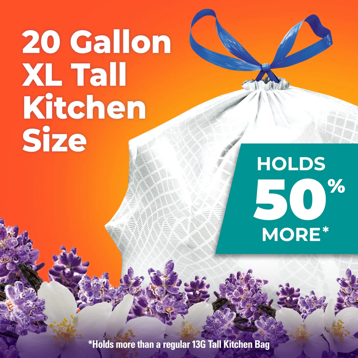 Hefty Ultra Strong 20 Gallon Trash Bags, XL Tall Kitchen Trash Bags 20 Gallon Size, Drawstring Closure, Continuous Odor Control, White, Lavender and Sweet Vanilla Scent, 80 Bags