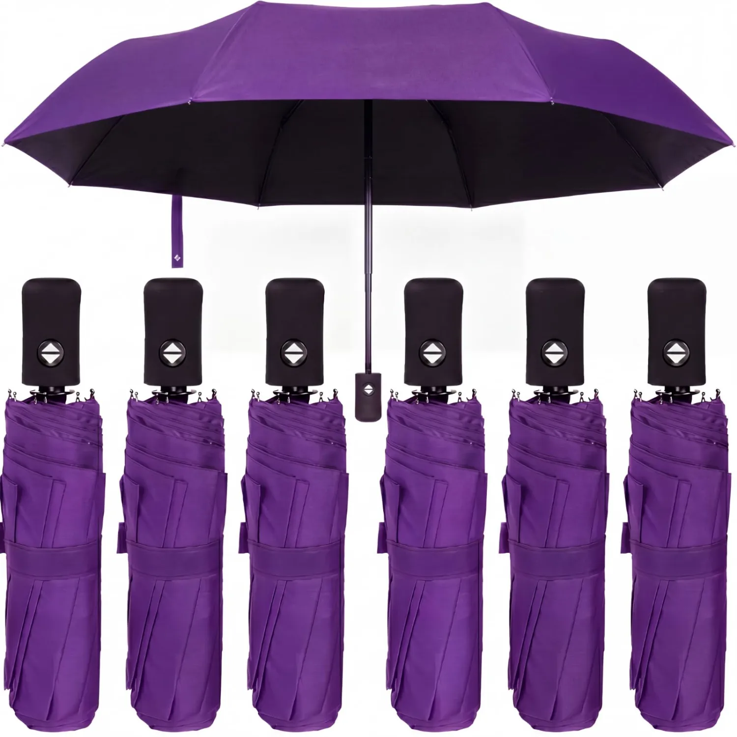 Jexine 6 Pcs Windproof Travel Umbrella for Rain Compact Small Automatic Lightweight Portable Umbrella for Men Women Backpack