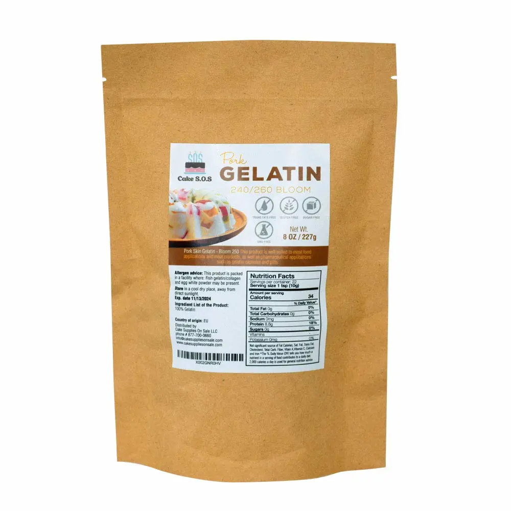 Pork Gelatin 8 oz - Natural Thickener, Rich in Collagen, Used in Jellies, Puddings, Candies, Dairy Products, Jams and Other Foods