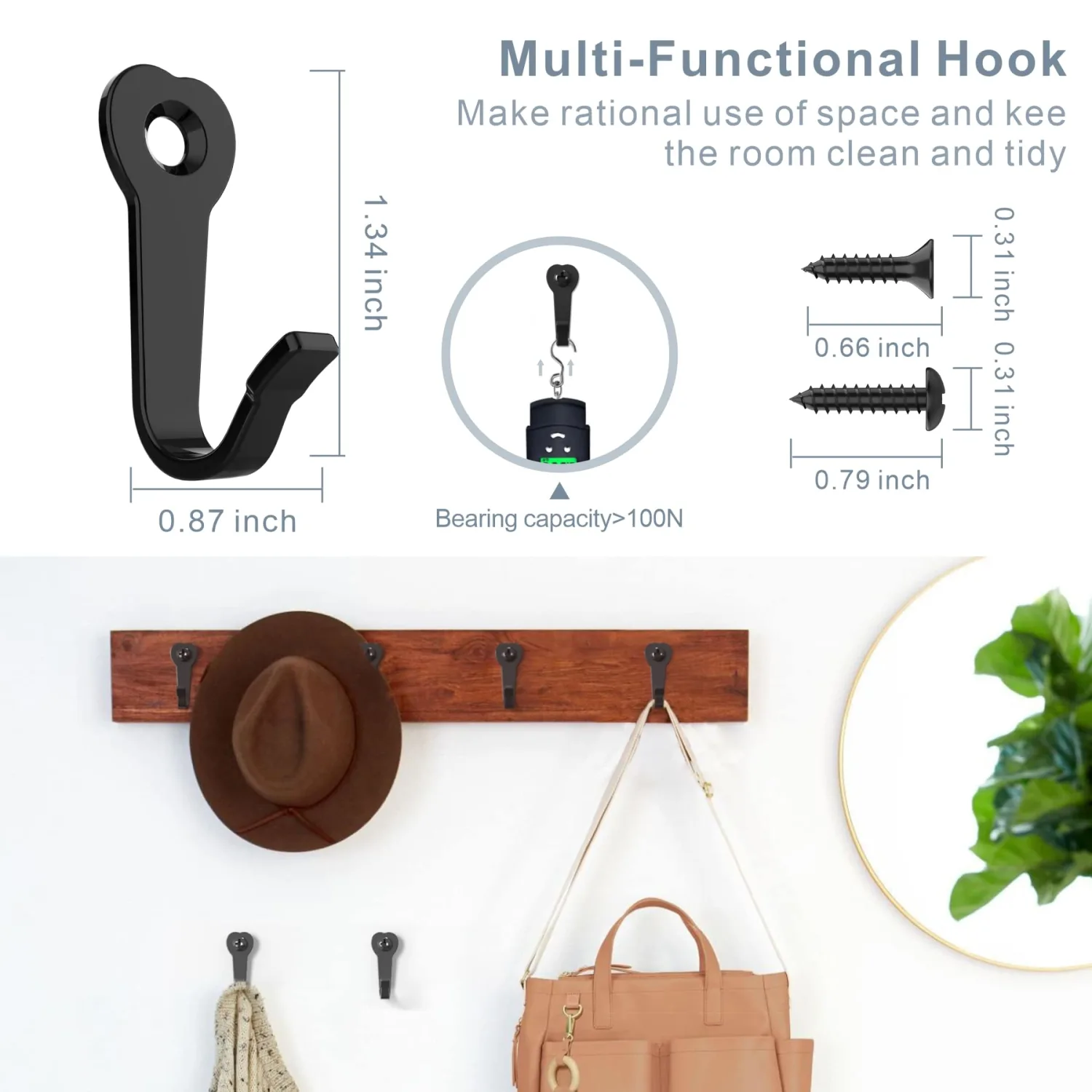 ZAYBOD Heavy Duty Wall Mounted Black Coat Hooks, mudroom Hooks, Backpack Hooks, Robe Hooks, Hat Hook
