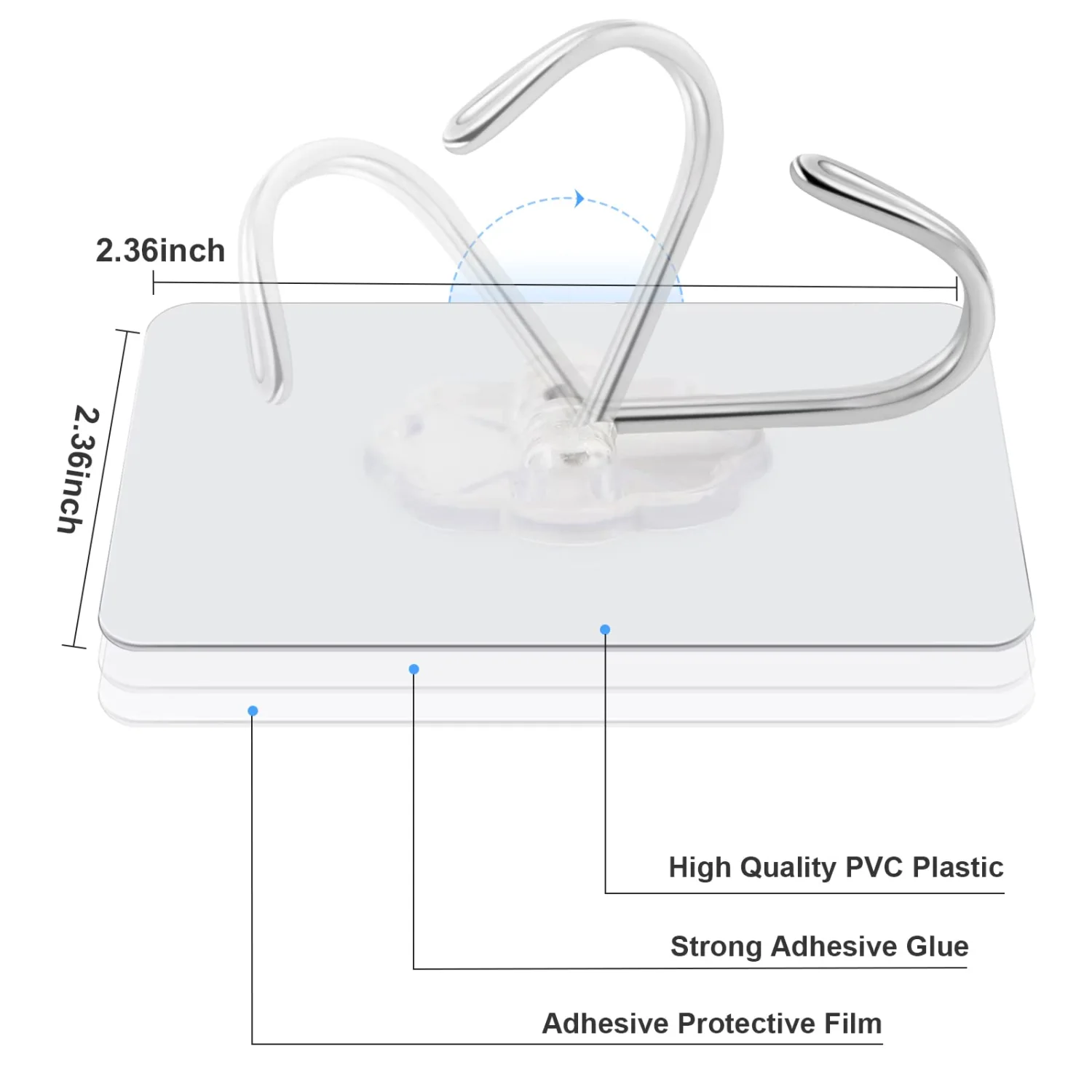 20 Packs Self Adhesive Wall Hooks Heavy Duty 22lb(Max), Waterproof Transparent Wall Hooks for Hanging Sticky Hooks Wall Hangers for Door Bathroom Shower Kitchen Outdoor Utility Hooks Hanger