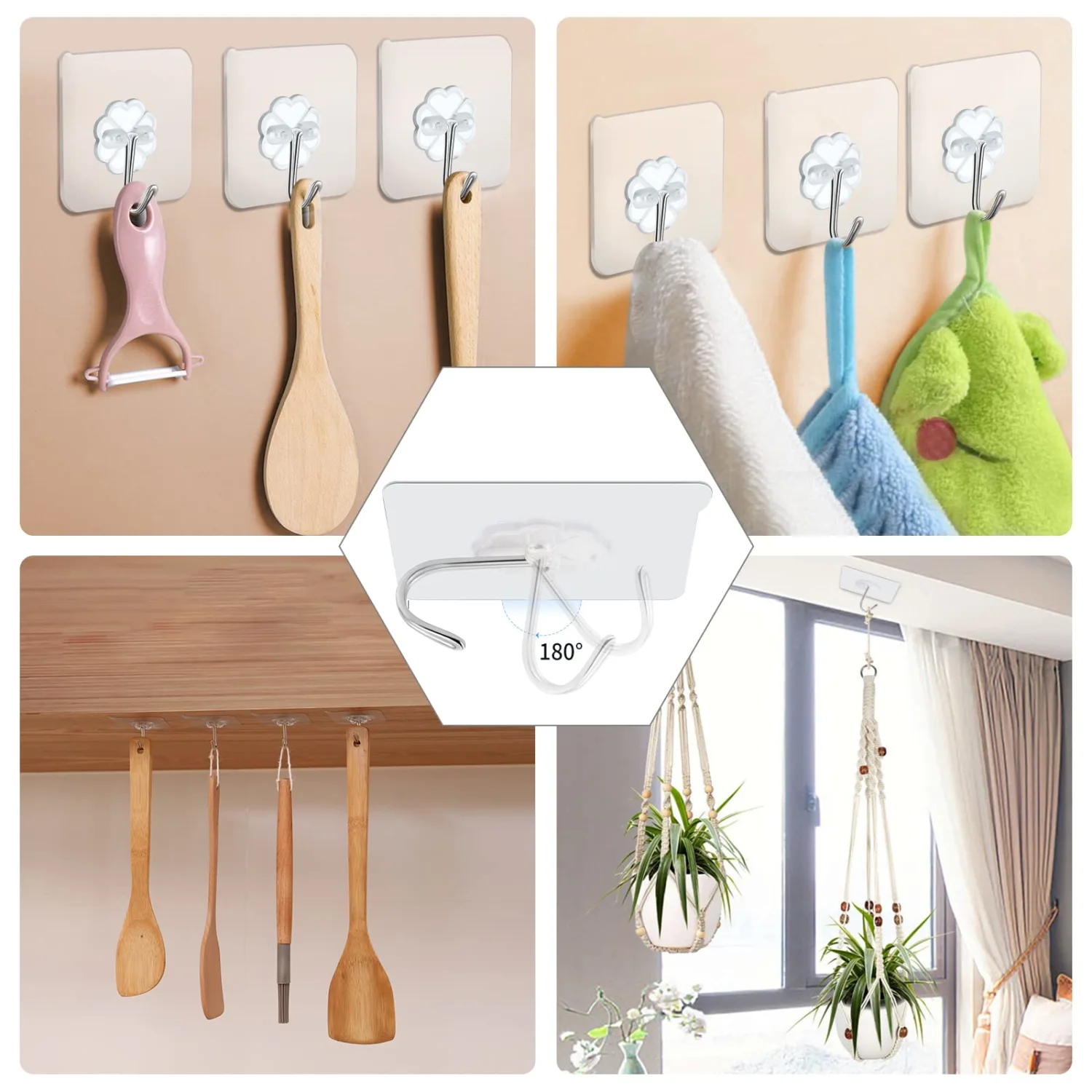 20 Packs Self Adhesive Wall Hooks Heavy Duty 22lb(Max), Waterproof Transparent Wall Hooks for Hanging Sticky Hooks Wall Hangers for Door Bathroom Shower Kitchen Outdoor Utility Hooks Hanger