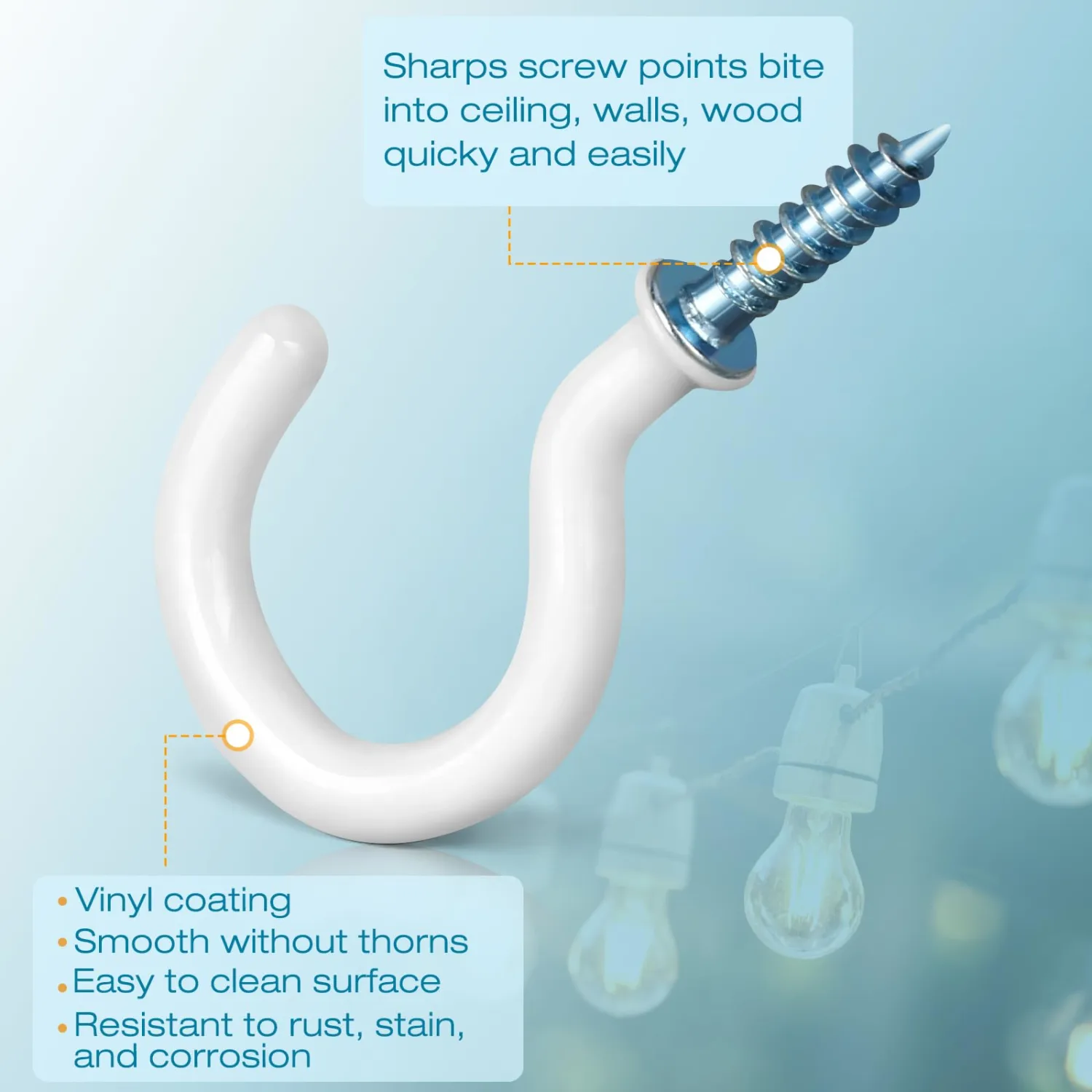 110Pcs Premium Screw Hooks, 5 Sizes White Vinyl Coated Cup Hook, from1/2 in Small Hooks to 1-1/2 in Ceiling Hooks Heavy Duty, Screw in Hooks for Hanging Plants, String Lights