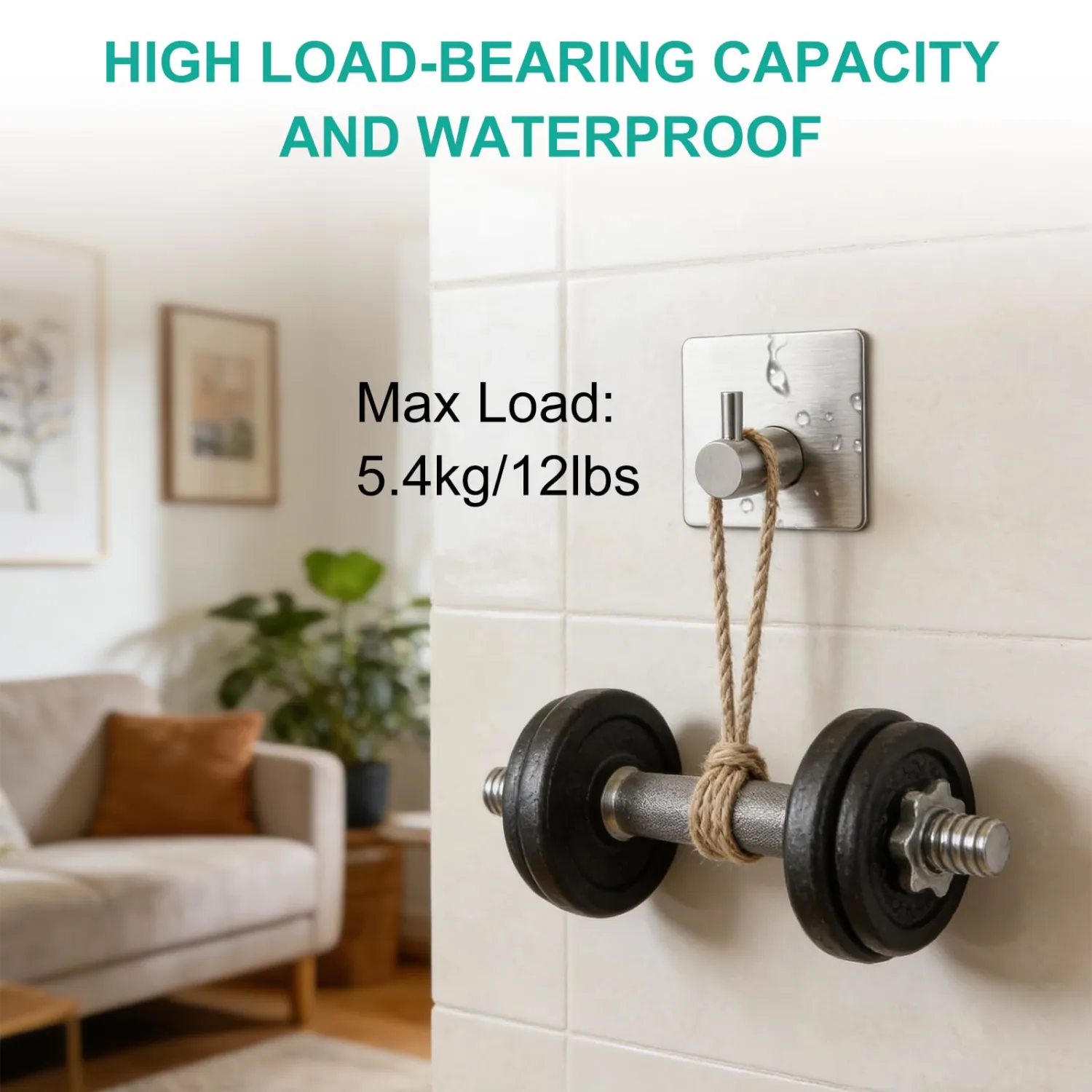 4PCS Adhesive Hooks for Hanging Heavy Duty, Waterproof Stainless Steel Wall Hooks for Shower Bathroom Kitchen, Removable Walls No Damage Sticky Hook for Towels, Robe, Coats, Hat, Keys