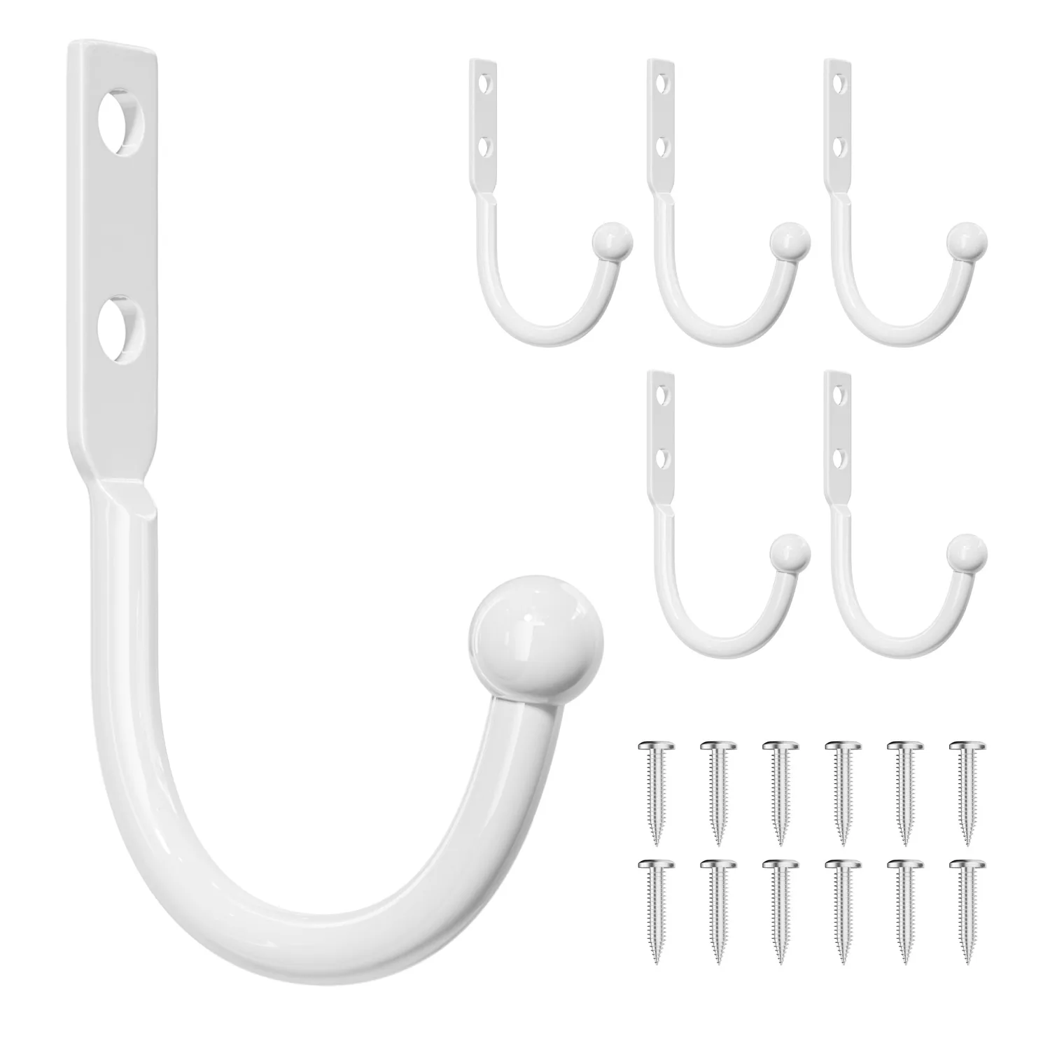 6 Pack Wall Hooks，Metal Hooks Hold up to 45 Lbs，Hooks Wall Mount for Hanging Towel/Coat/Bag/Keys/Cups，Ideal for Bathroom，Outdoor，Closet，Kitchen，Garage，White