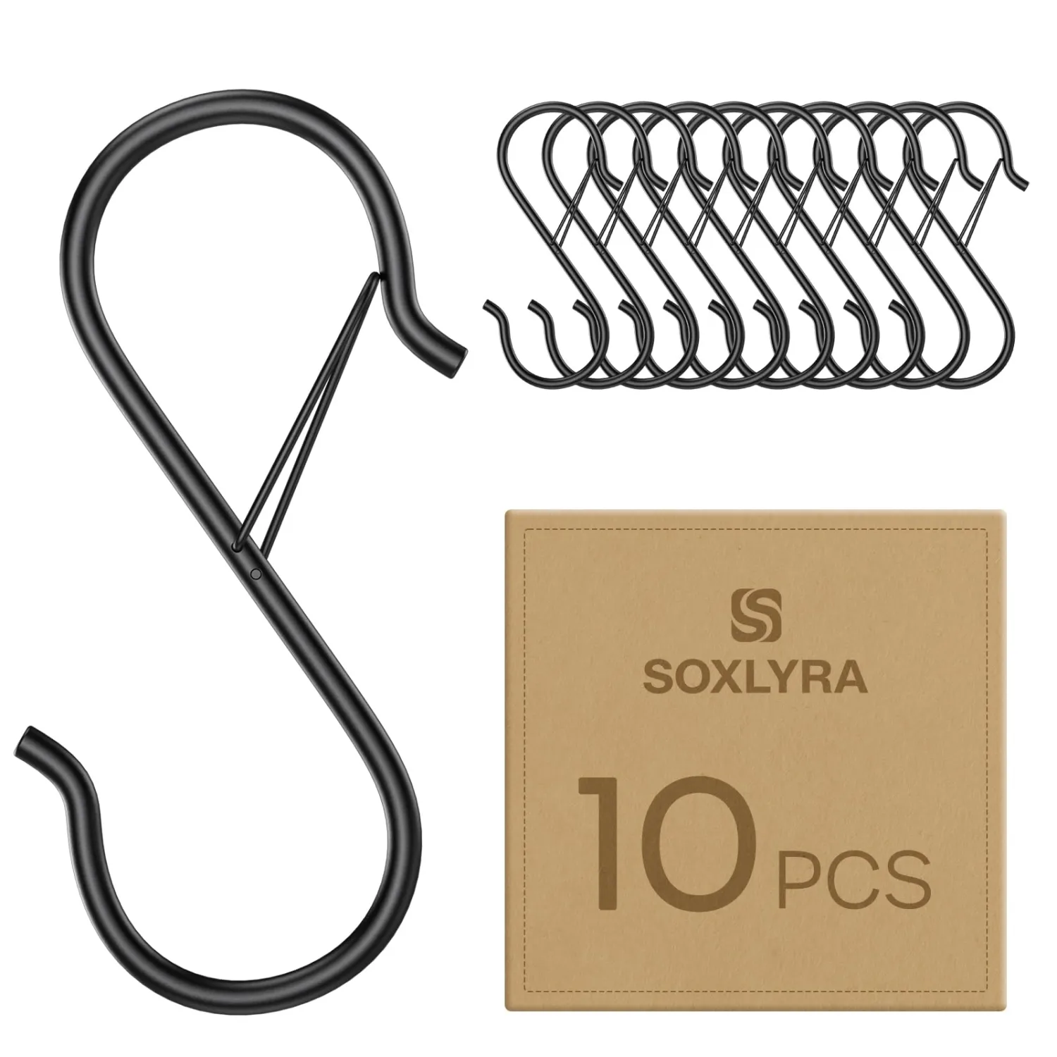 10 Pack Heavy Duty S Hooks with Safety Buckle, 3.66 Inch Anti-Drop Metal S Hooks for Closet, Kitchen Utensils, Pots, Pans, Plants and Bags