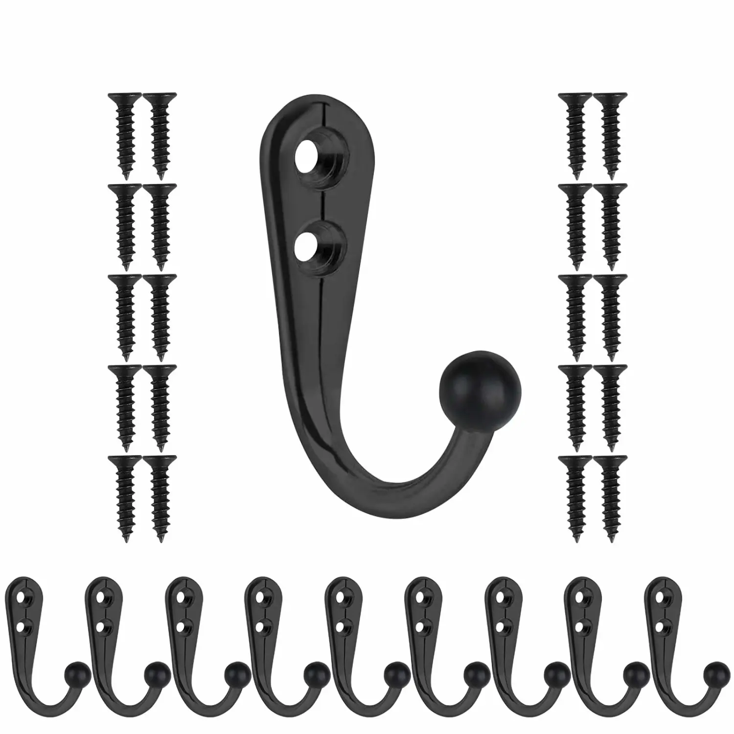 HAHAYOO 10 PCS Coat Hooks Wall Mounted, Premium Black Metal Wall Hooks for Hanging Coats, Wall Hook, Coat Hook, Towel Hooks for Hat Keys Closet Bag Backpack Hanger Farmhouse with 20Screws