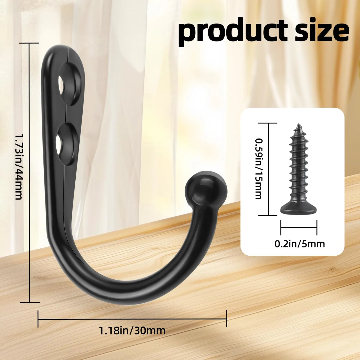 Black Wall Mounted Coat Hooks with Screws Wall Hooks for Hanging Coat Hooks for Hanging Hat, Robe, Coats, Bag, Scarf, Towel, Key, Cap, Cup, Mugs (20 Hooks with 40 Screws)