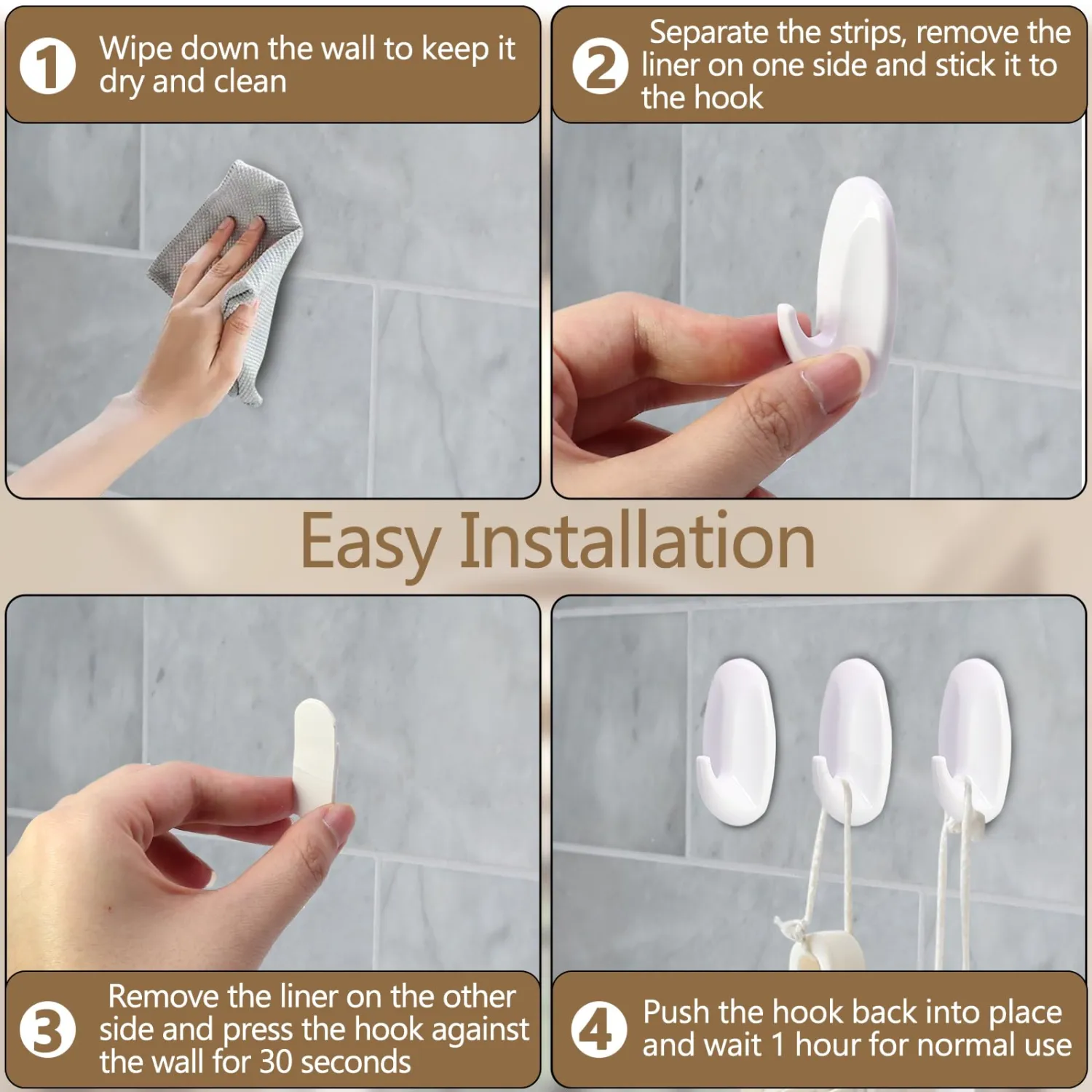 6 Pack Small Utility Hooks, Holds up to 1.5 lb, Damage Free Hanging Hooks Removable Wall Hooks Self Adhesive Hooks, Heavy Duty Sticky Hooks for Hanging Garland Hat Key Coat Wreath Towel